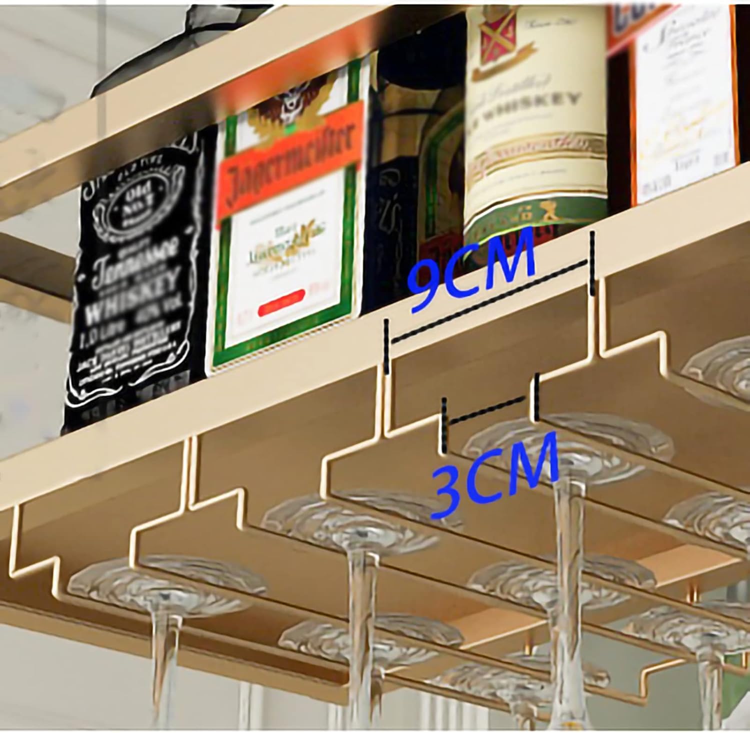 Adjustable Metal Wall Mounted Wine Rack with Glass Holder