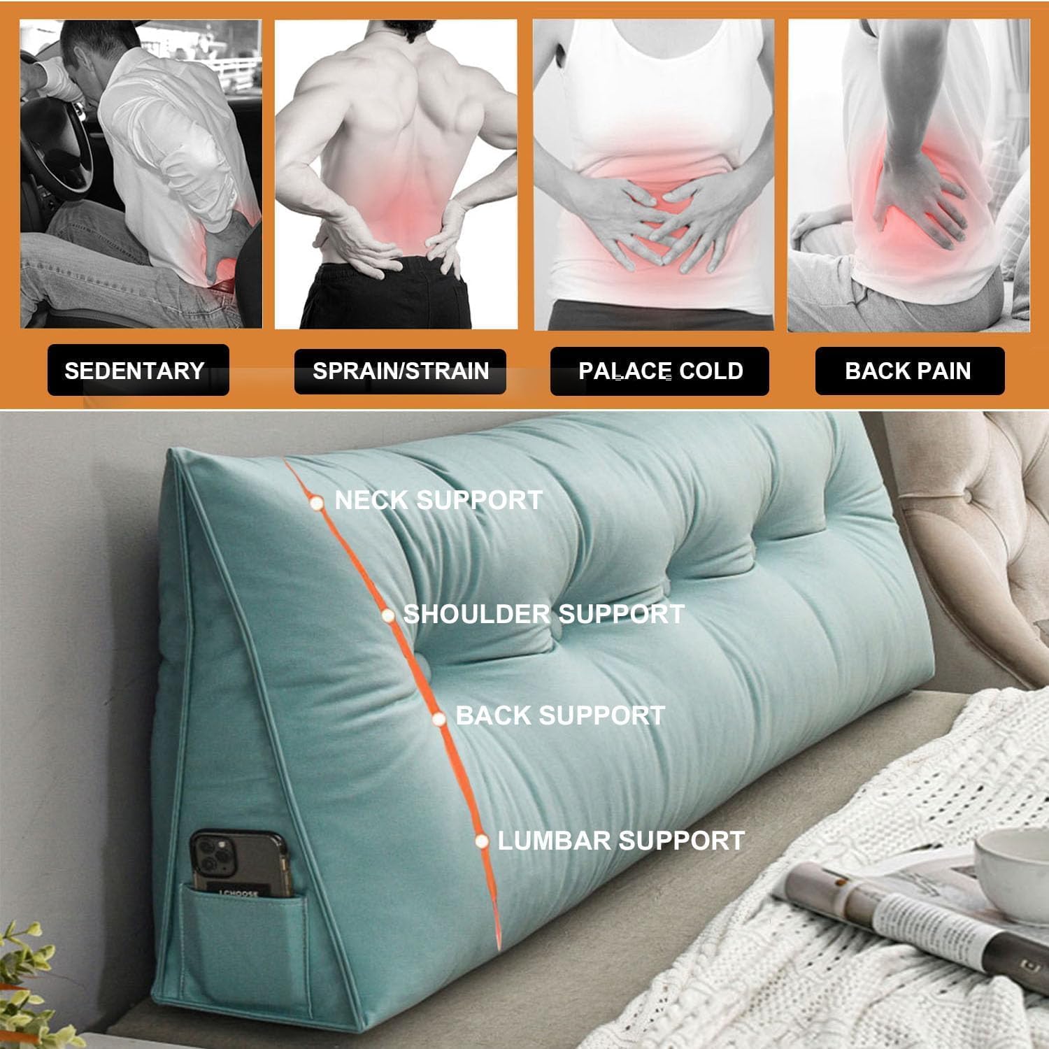 COZMAX Wedge Pillow Headboard Bed Rest Support with Removable Cover