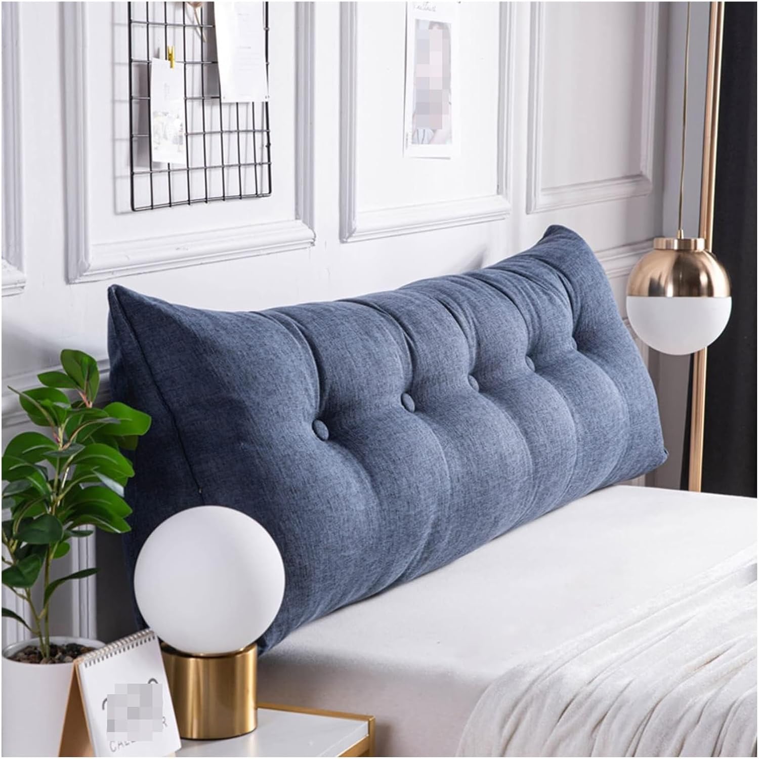 Thick Cotton Canvas Triangle Headrest Pillow 200cm Blue