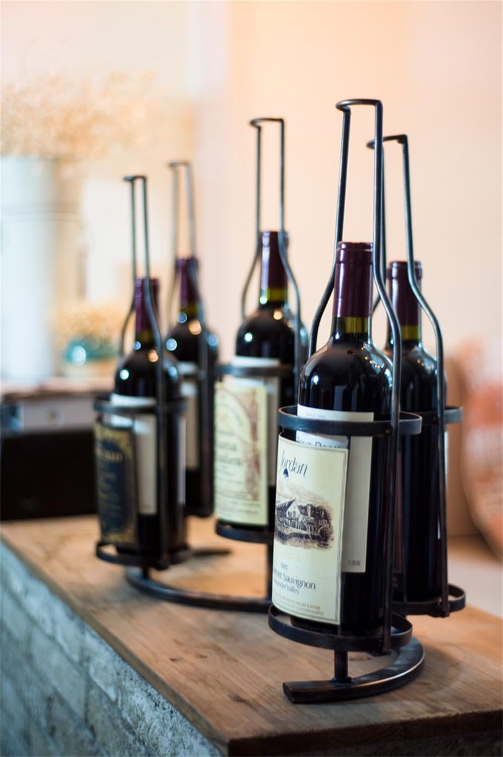 LUNEZY 5-Bottle Wine Rack Wall Holder Black