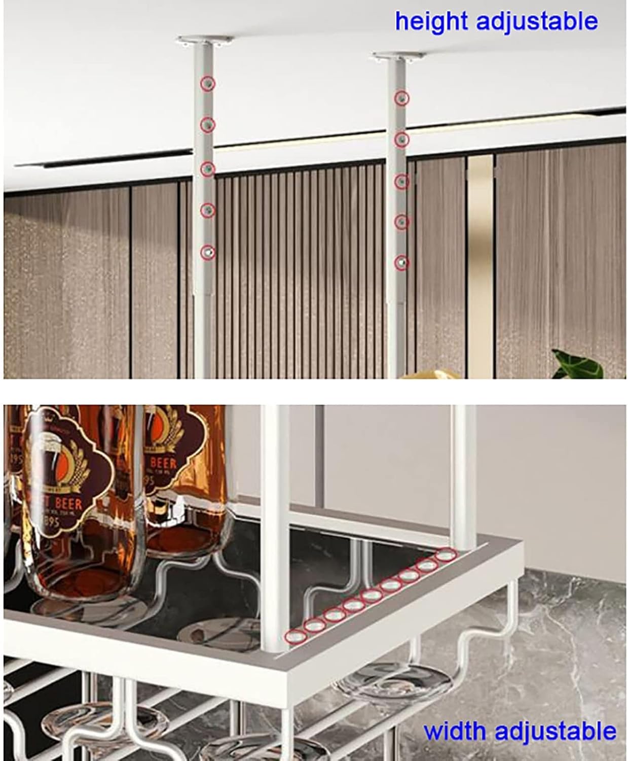 ZJDYDY Ceiling Metal Stemware Rack - Adjustable Height Wall-Mounted Wine Display Stand