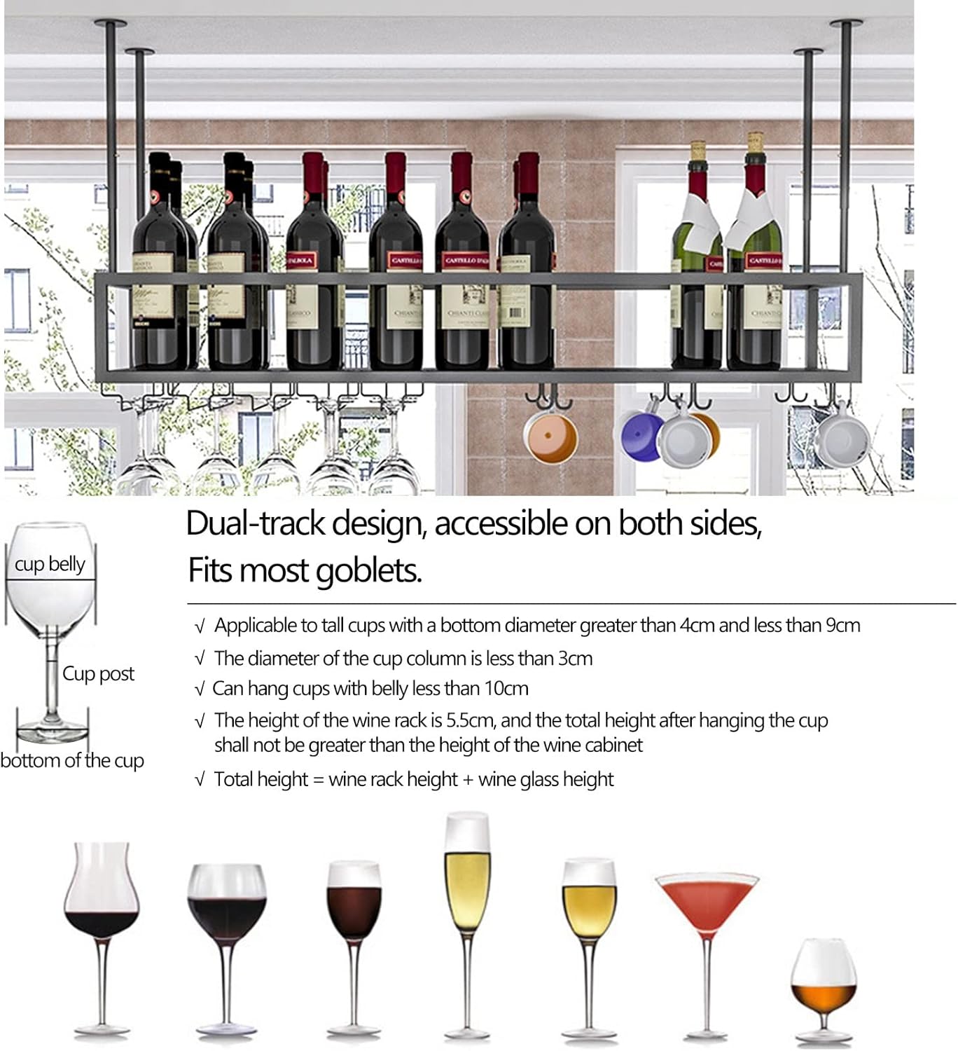 Adjustable Wine Glass Holder for Kitchen Bar Iron