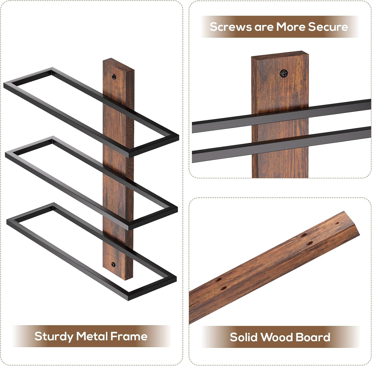 B4Life Wall Mounted Wine Rack for 3 Bottles - Wood and Iron Holder