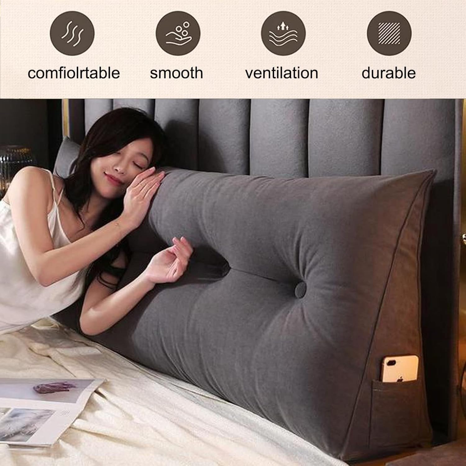 HIOSIEFUO Triangular Reading Pillow for Neck and Lumbar Support