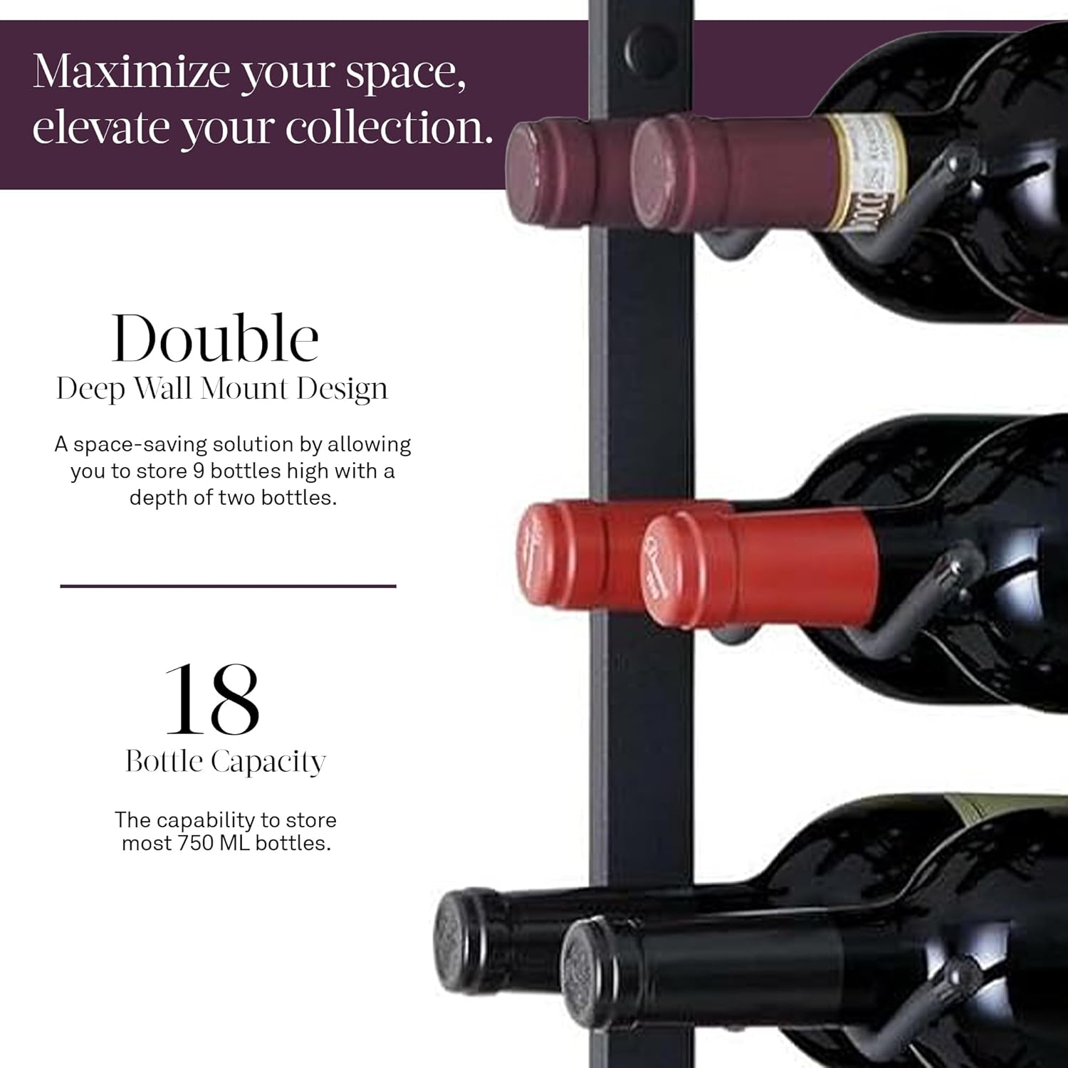 Wine Enthusiast NFINITY 18 Bottle Wall Wine Rack Black