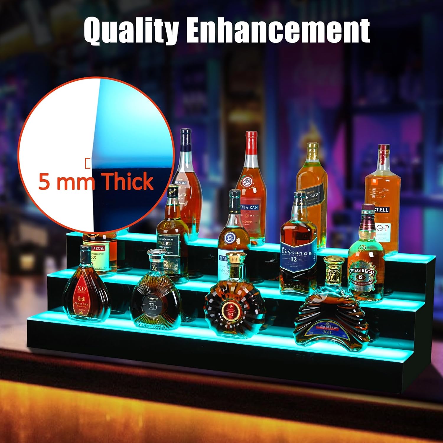GarveeTech LED Lighted Liquor Display Shelf 3 Tier 40 Inch