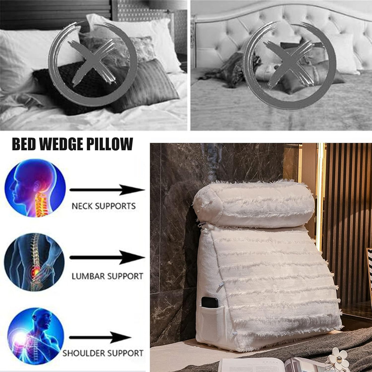 ZZYK Ergonomic Back Support Pillow with Adjustable Height Grey 177