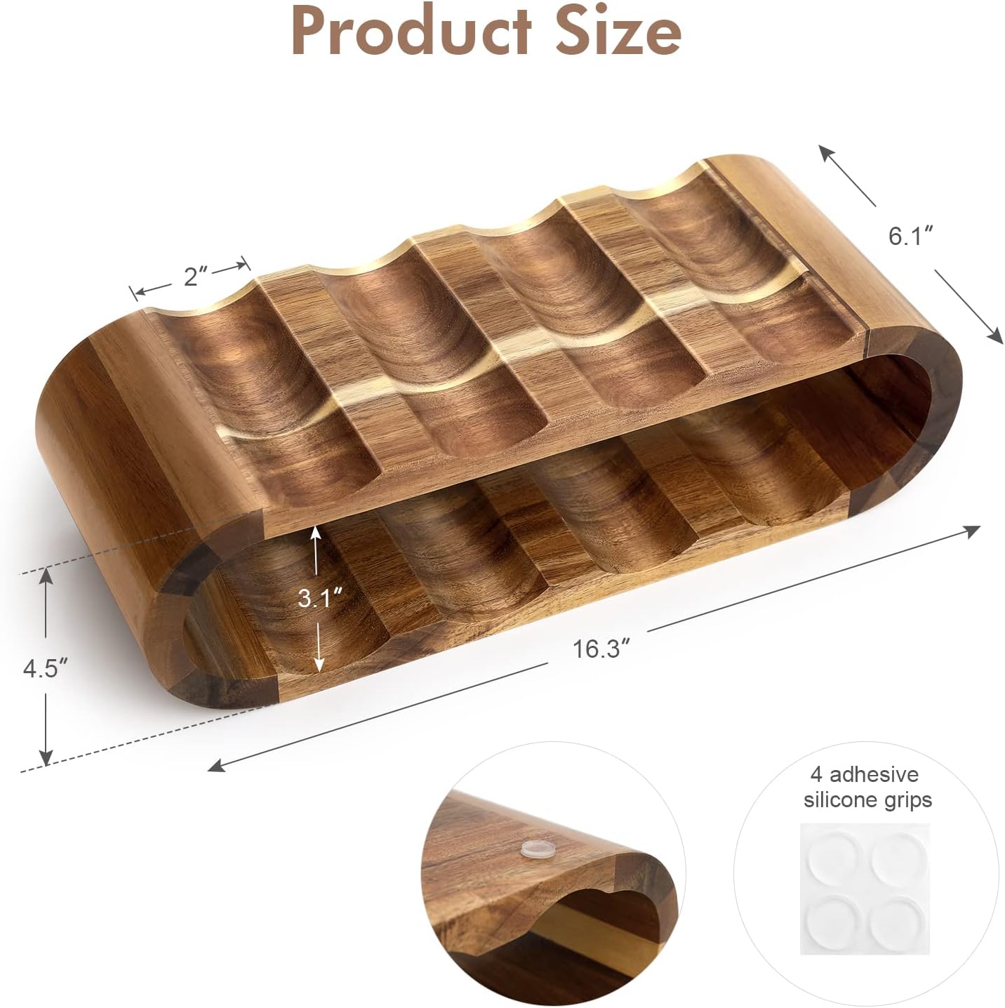 FekCits 8-Bottle Acacia Wood Wine Rack Freestanding No Assembly Needed