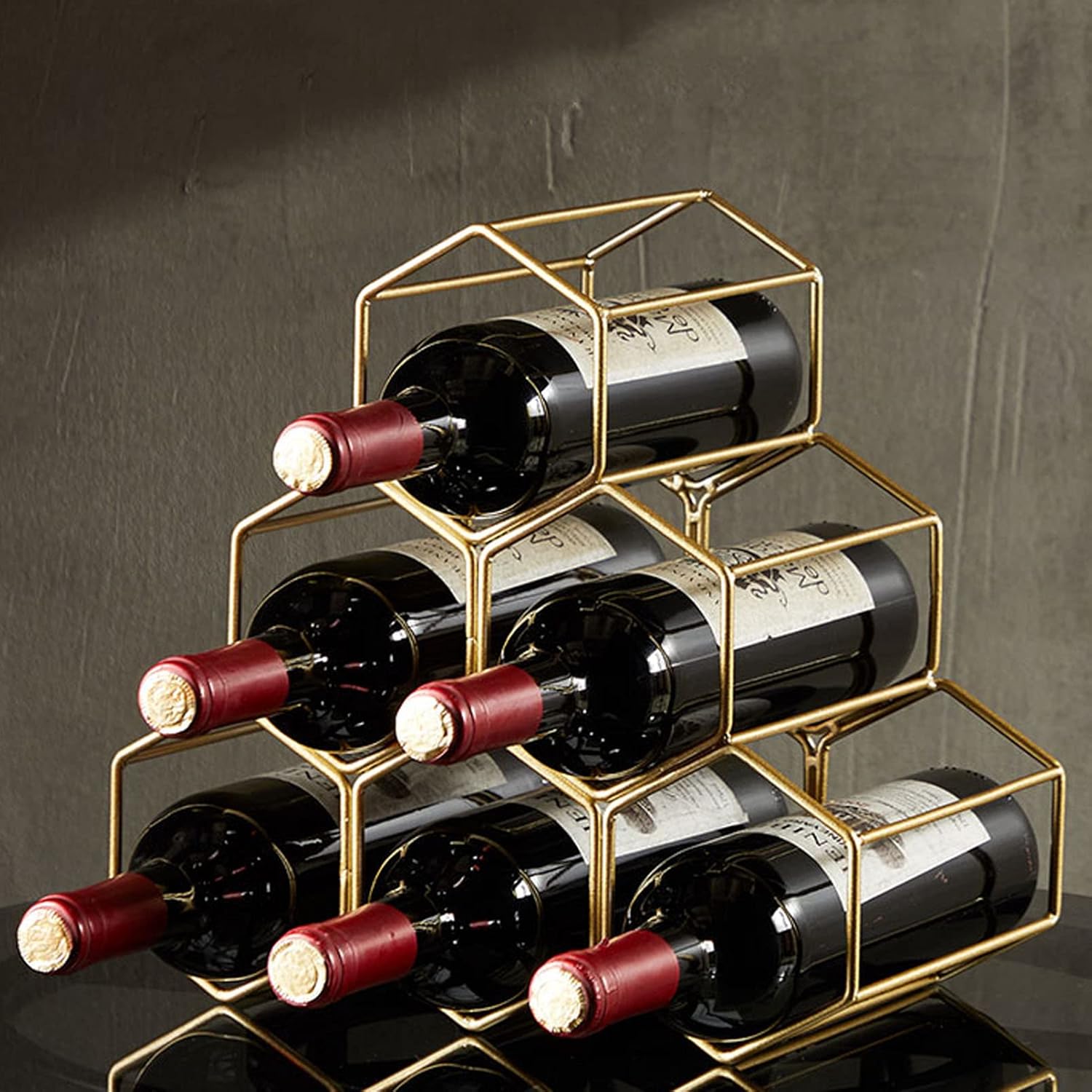 ZJYWMM 6-Bottle Freestanding Wine Rack - Gold
