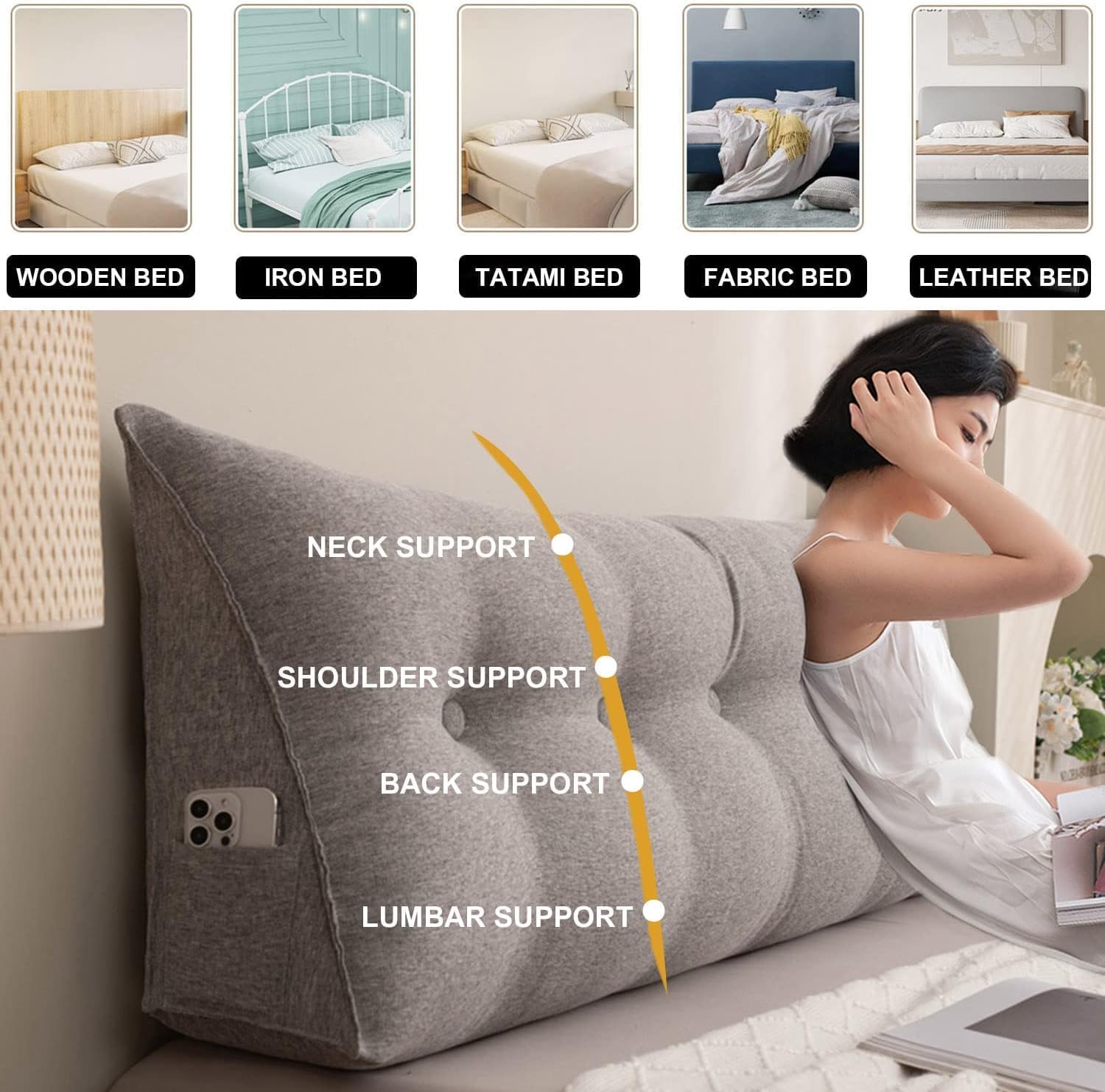 COZMAX Triangular Headboard Pillow Gray1 47 Full Size