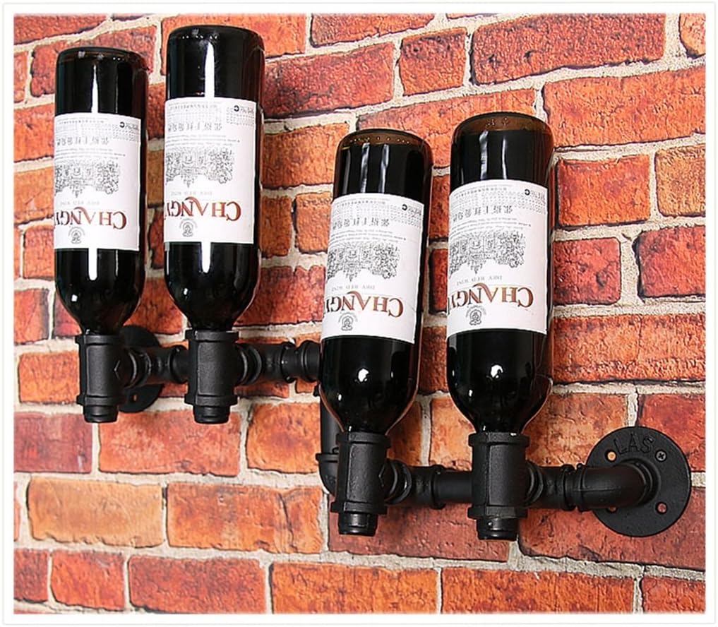 LUNEZY Wall Mounted Wine Rack Industrial Rustic Design Holds 4 Bottles