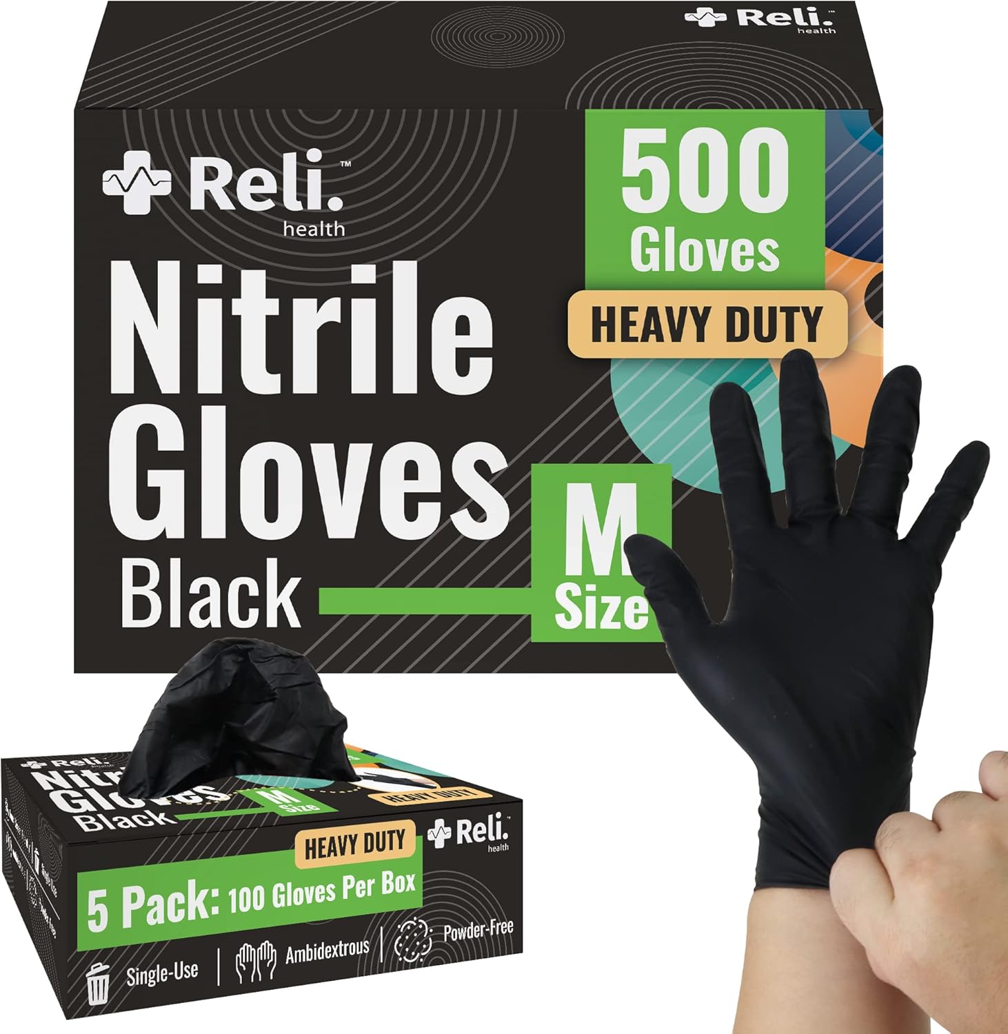Reli Black Nitrile Gloves Medium 500 Pack