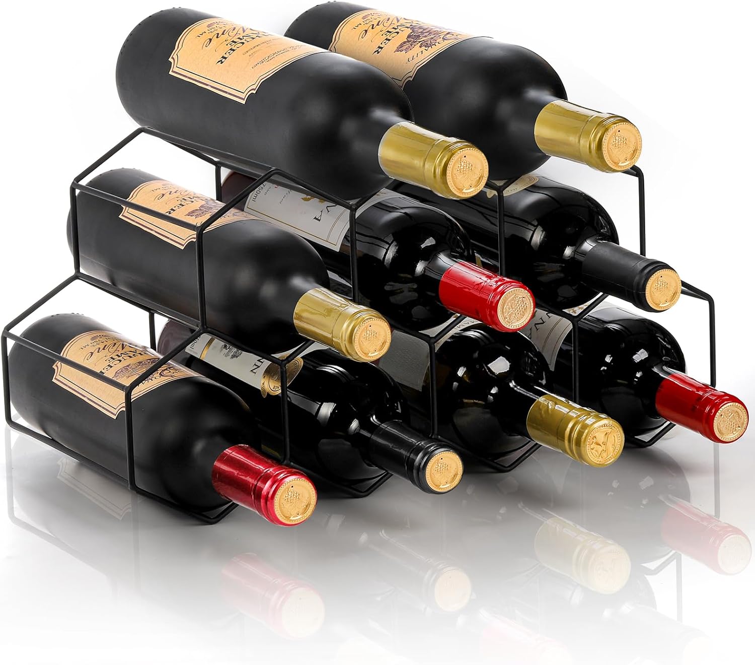 AVLA 9-Bottle Metal Countertop Wine Rack Black