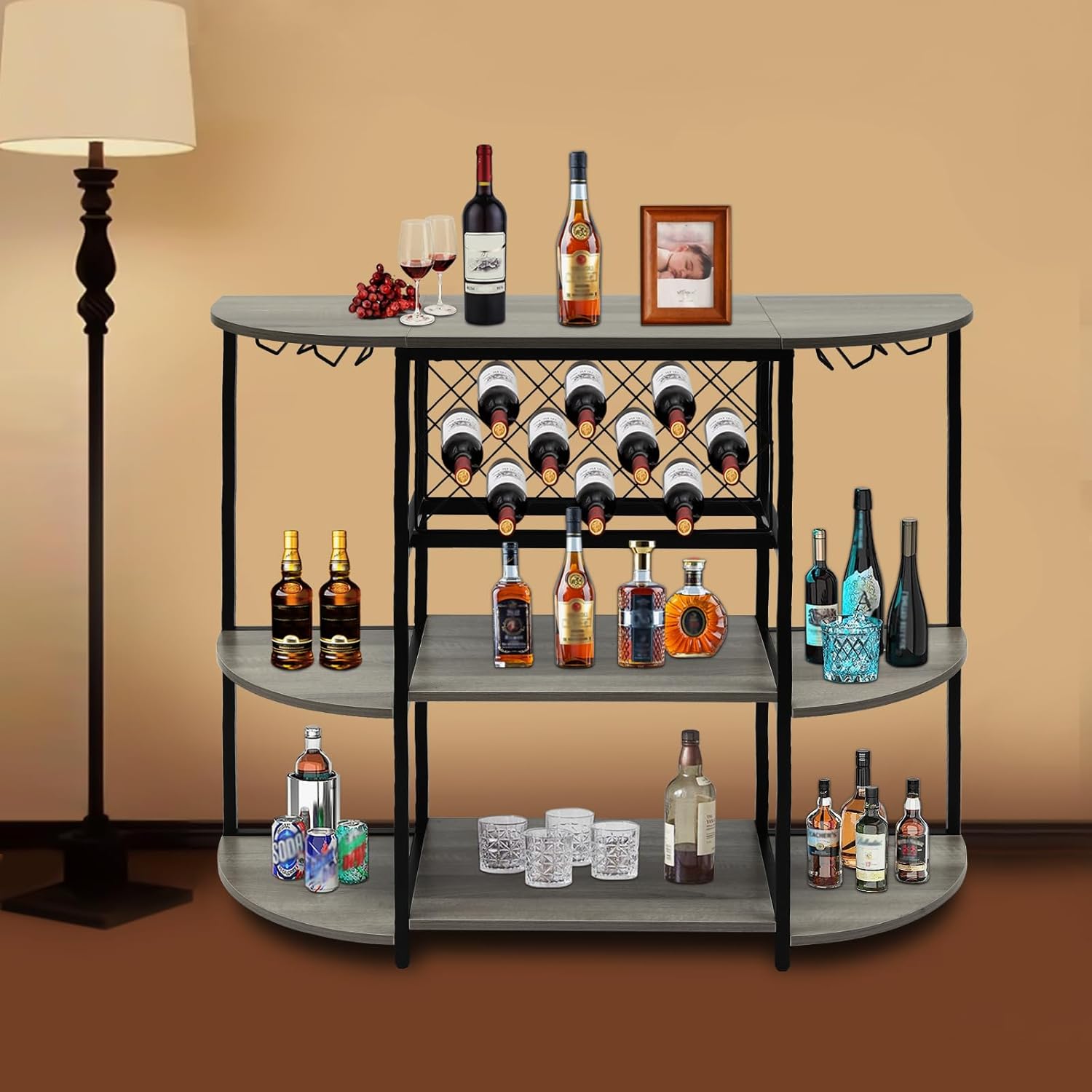3 Tier Wine Rack Table Industrial Style Grey