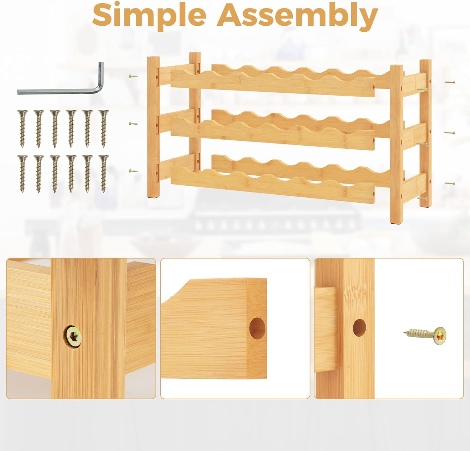 COSTWAY 3-Tier Bamboo Wine Rack 18-Bottle Organizer