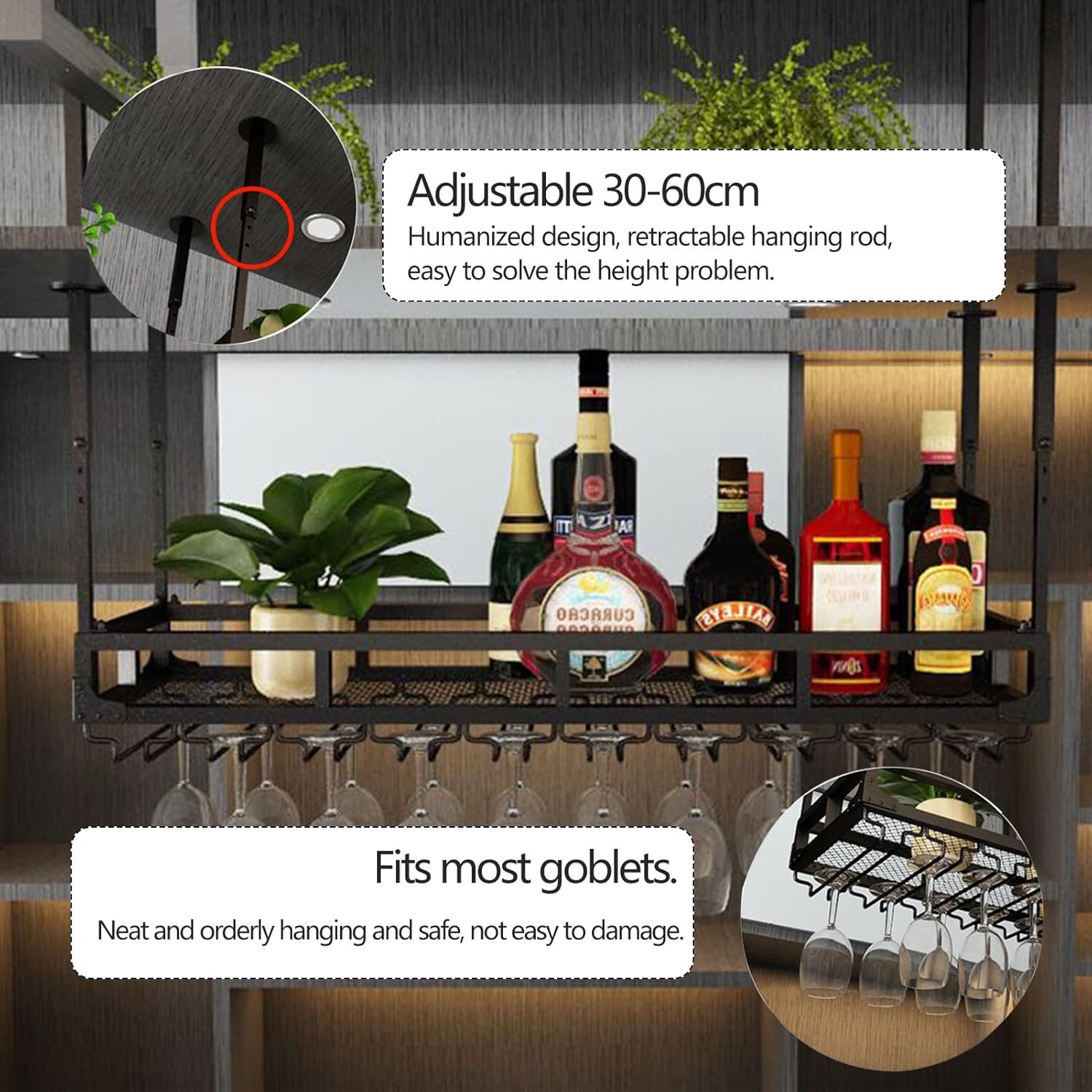 Ceiling Wine Glass Rack with Adjustable Height