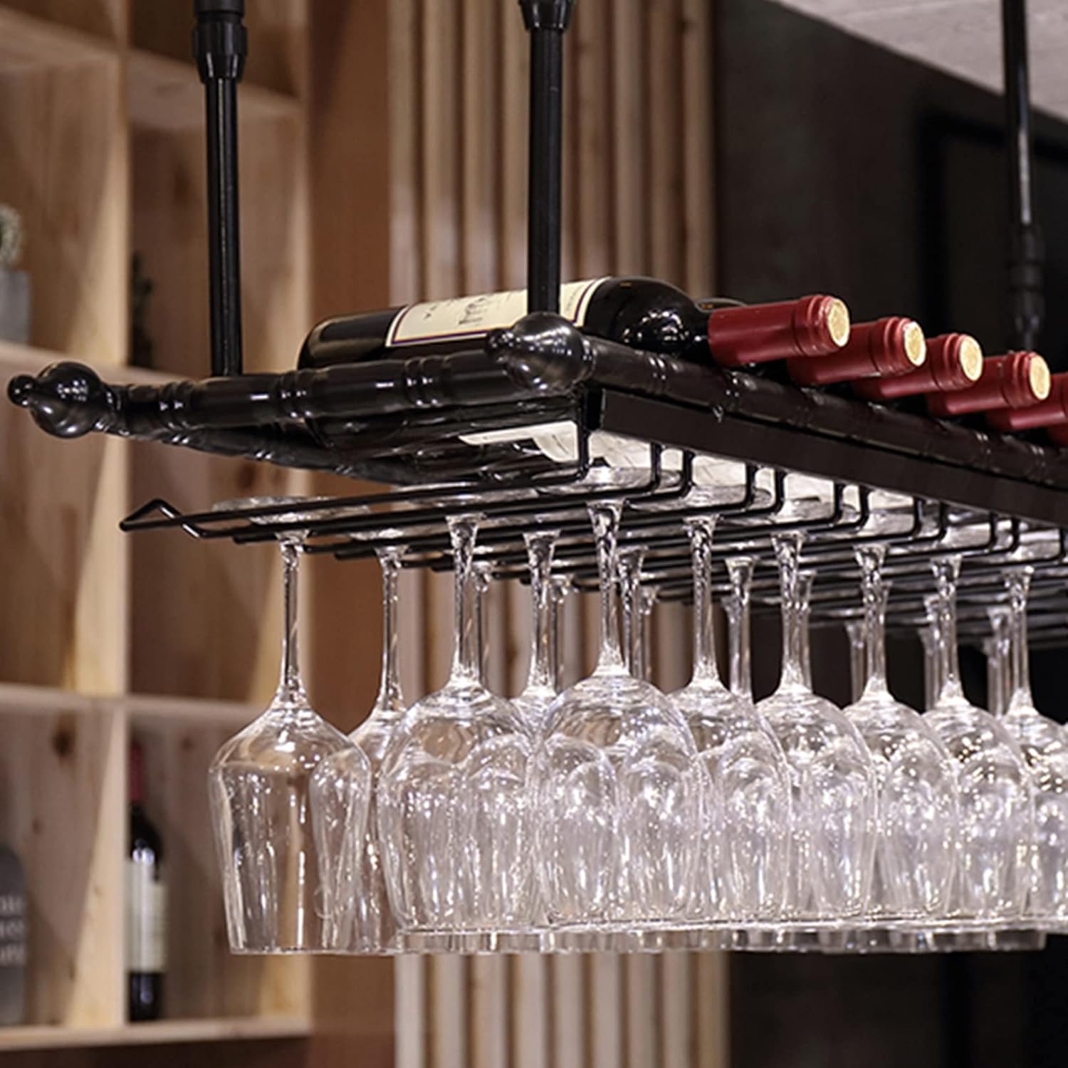 ZJDYDY 2-in-1 Adjustable Wine Rack for Ceiling and Wall