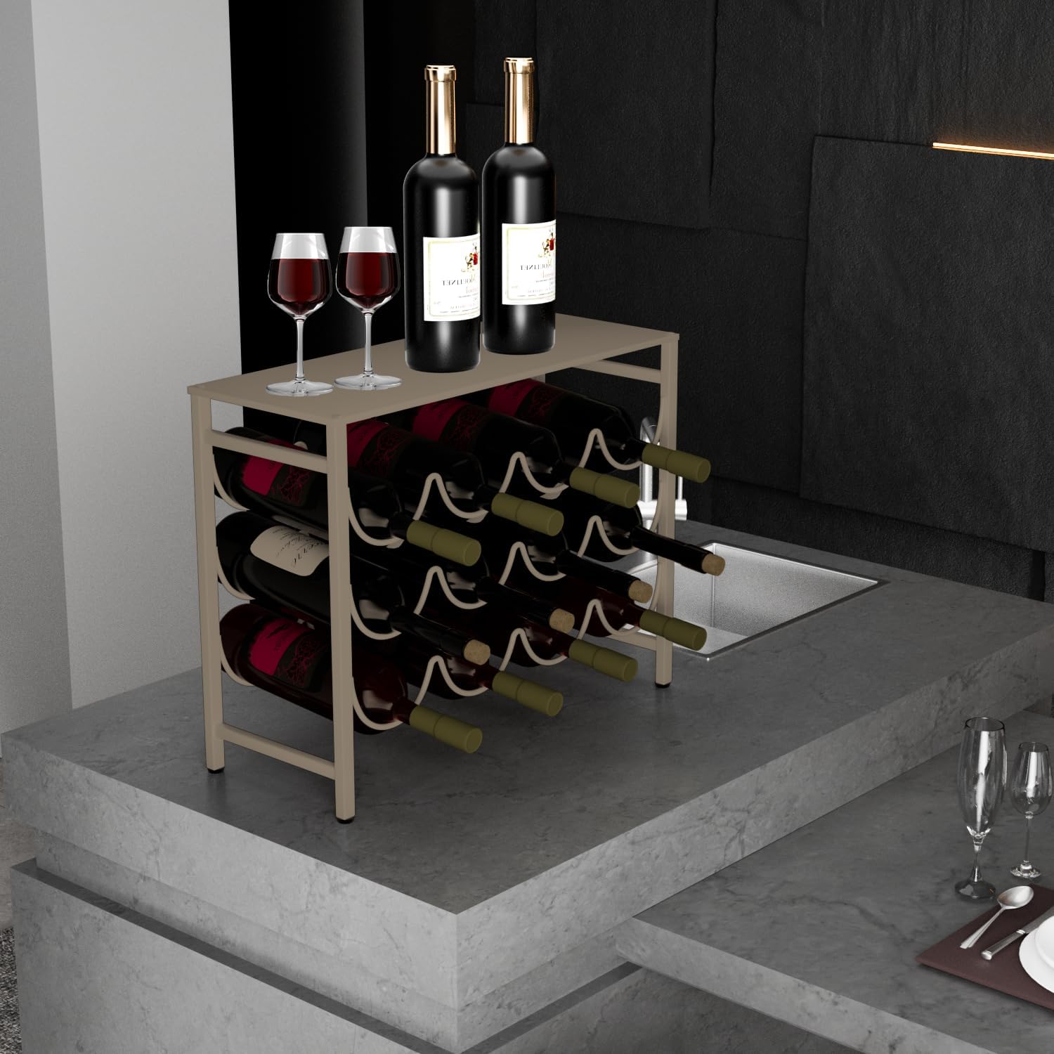 JINGWAYS 12 Bottle Waved Wine Rack with Steel Tray