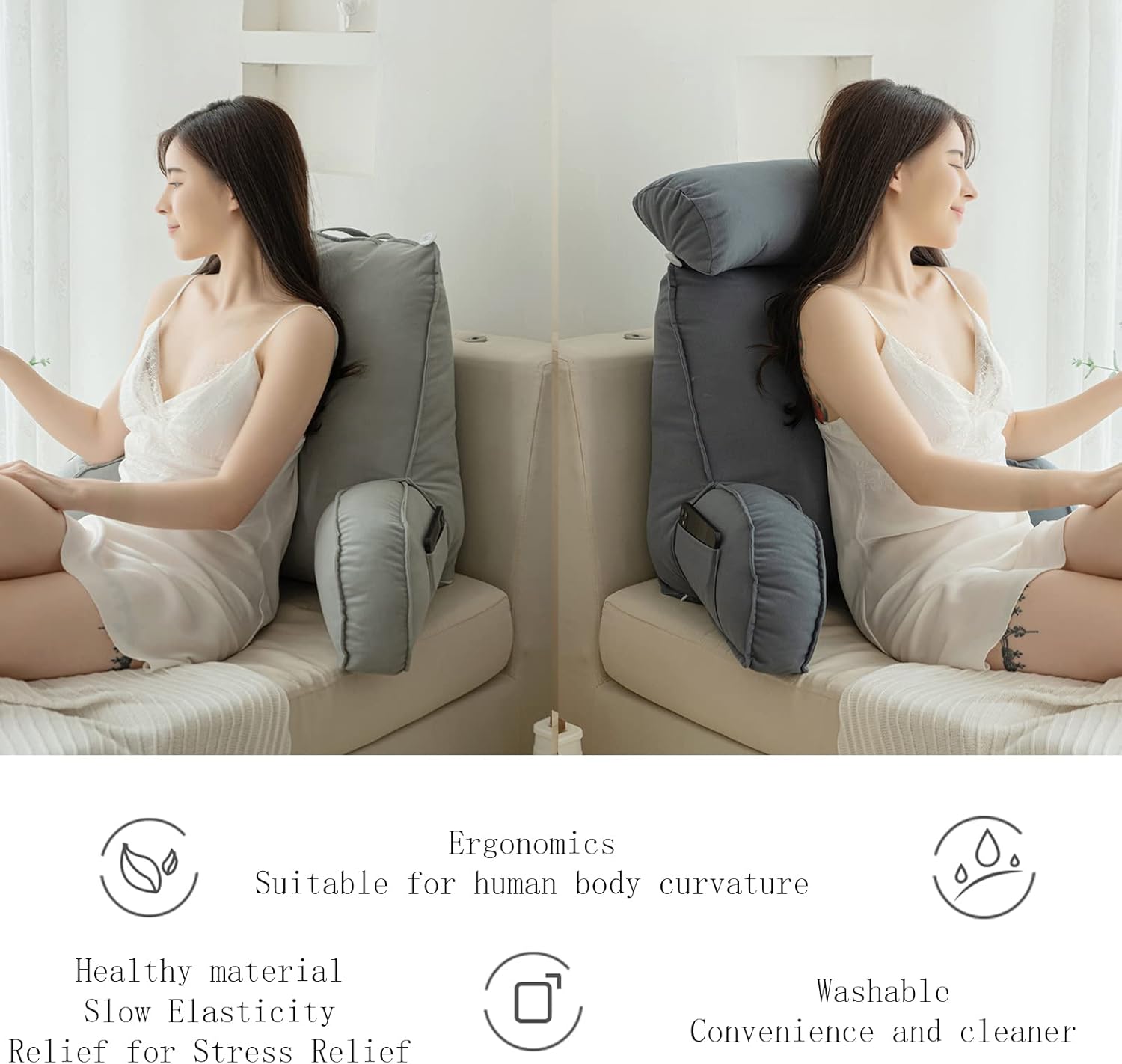 SARUEL Reading Pillow with Arm Support and Detachable Neck Roll 1