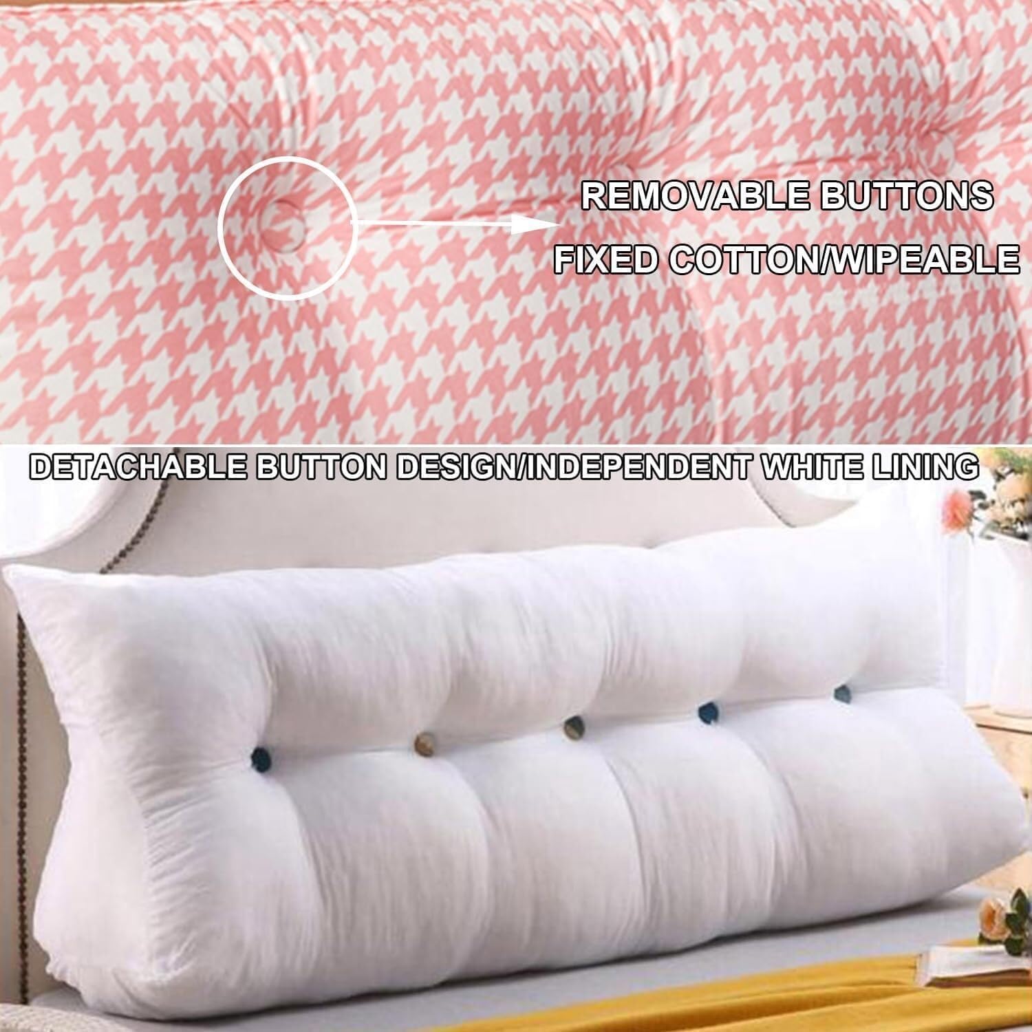 Velvet Triangular Reading Pillow with Side Pockets - Pink 47120cm