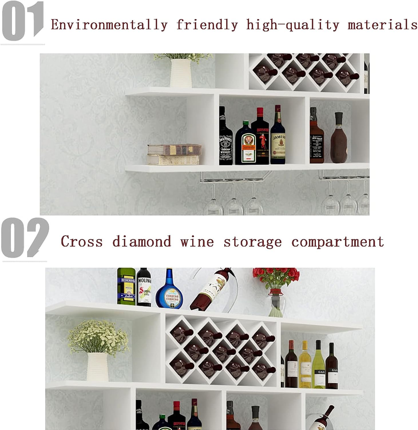 Suuim Wall-Mounted Wine Rack with Glass Hangers 1