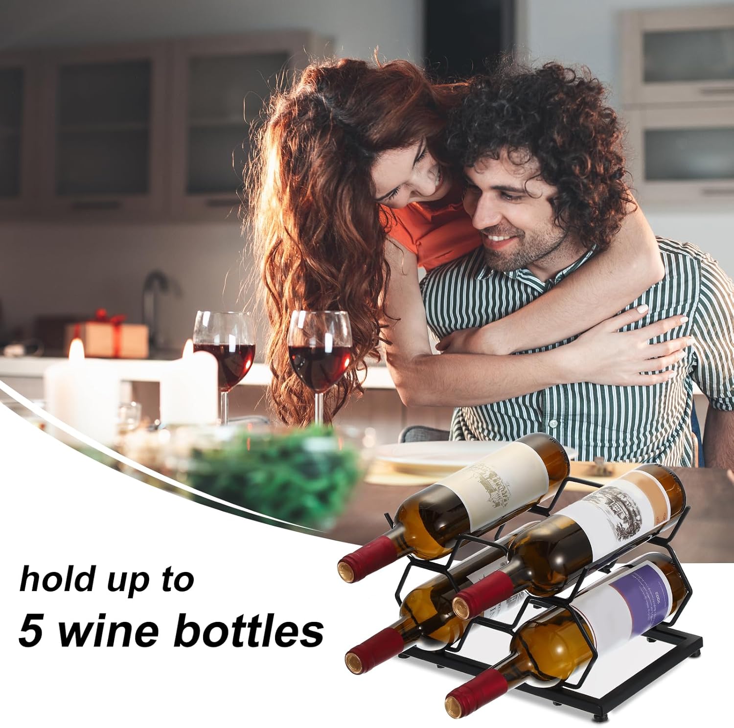 Uxcell 5 Bottle Tabletop Wine Rack Black