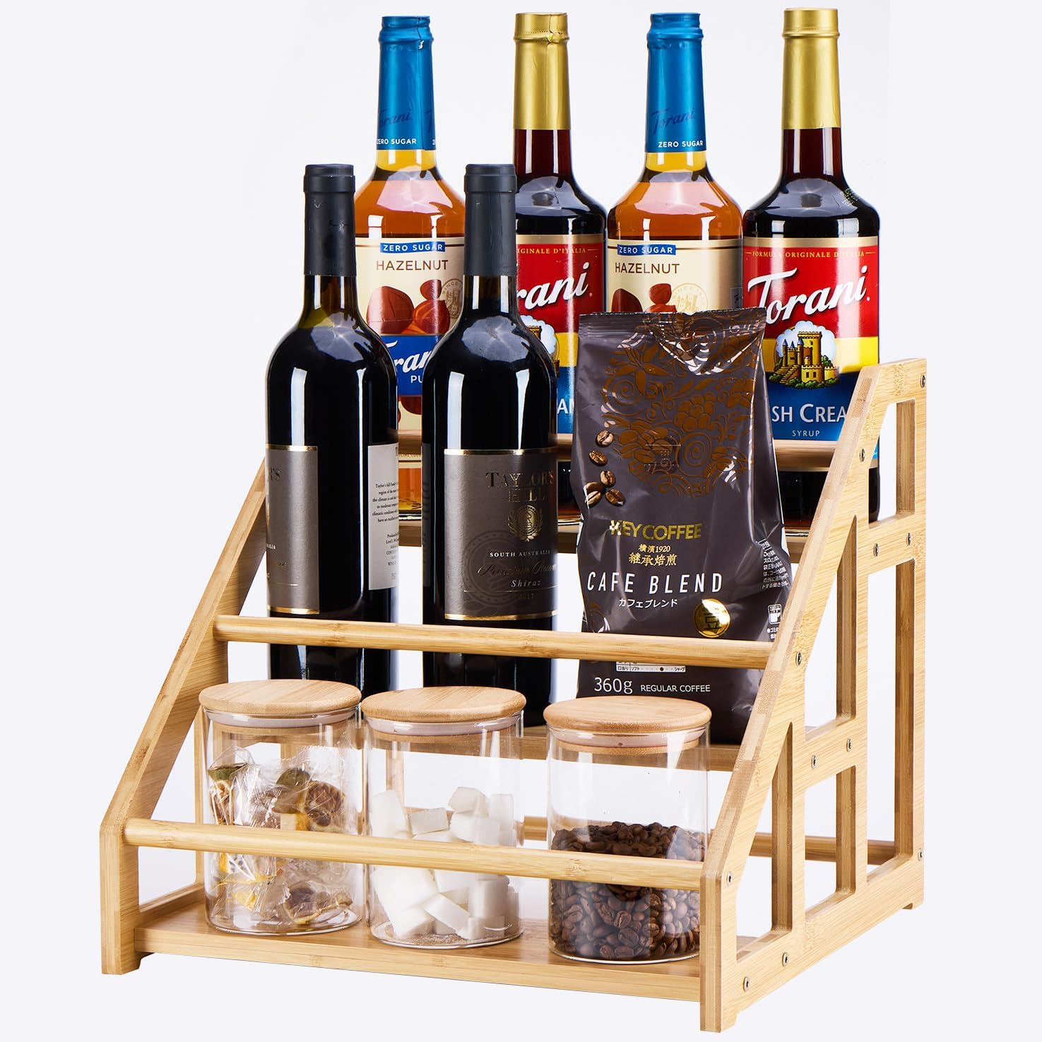 Bamboo 3-Tier Coffee Syrup Rack Organizer 1
