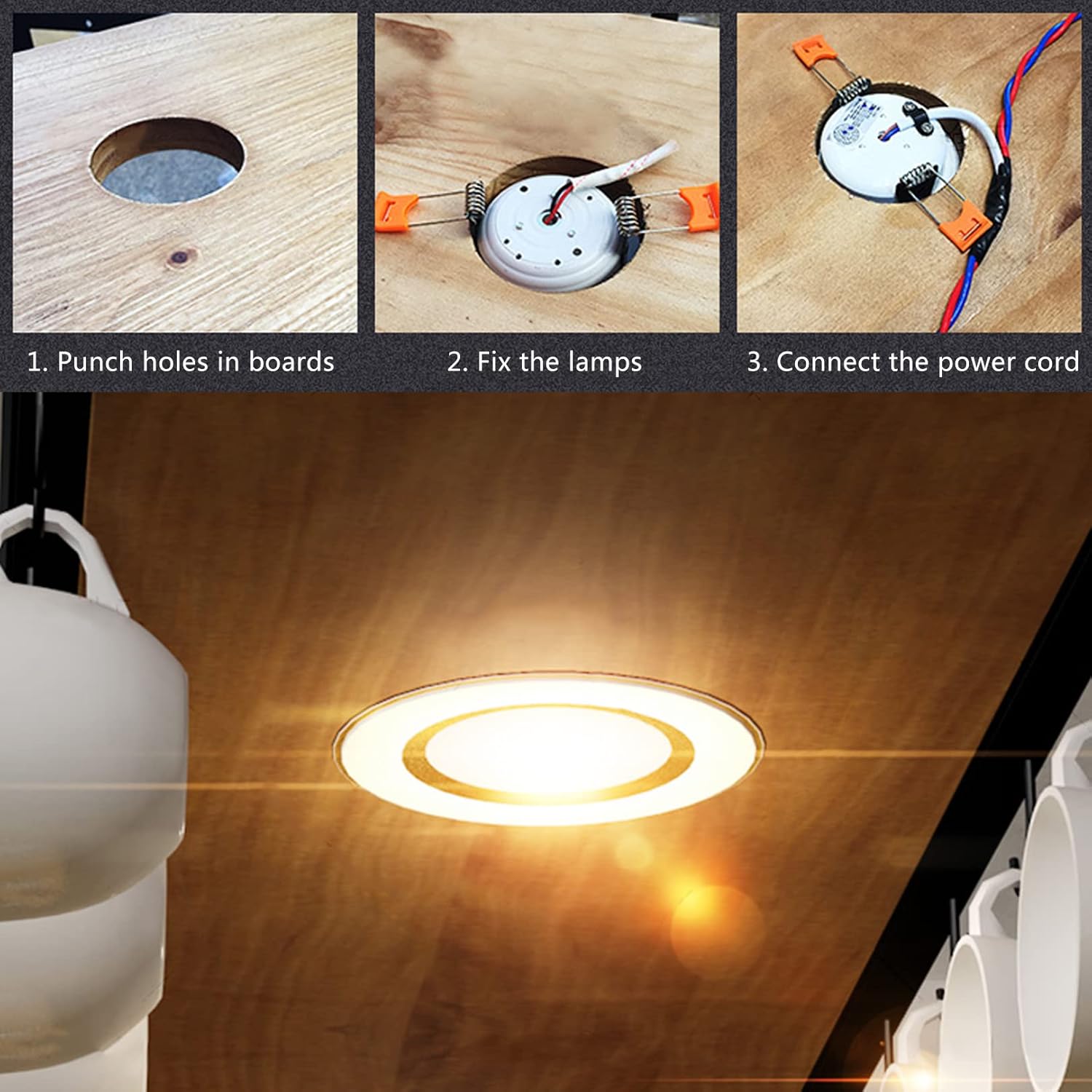 Ceiling Wine Glass Rack with LED Lights and Hooks