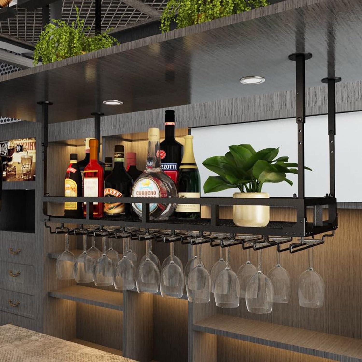 ZJDYDY Hanging Wine Rack - Adjustable Metal Holder for Bars and Kitchens