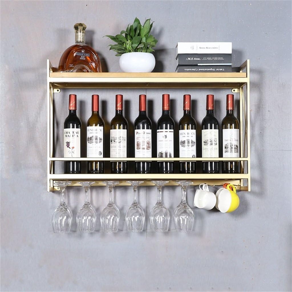 LUNEZY Gold Wine Rack with Wooden Holder