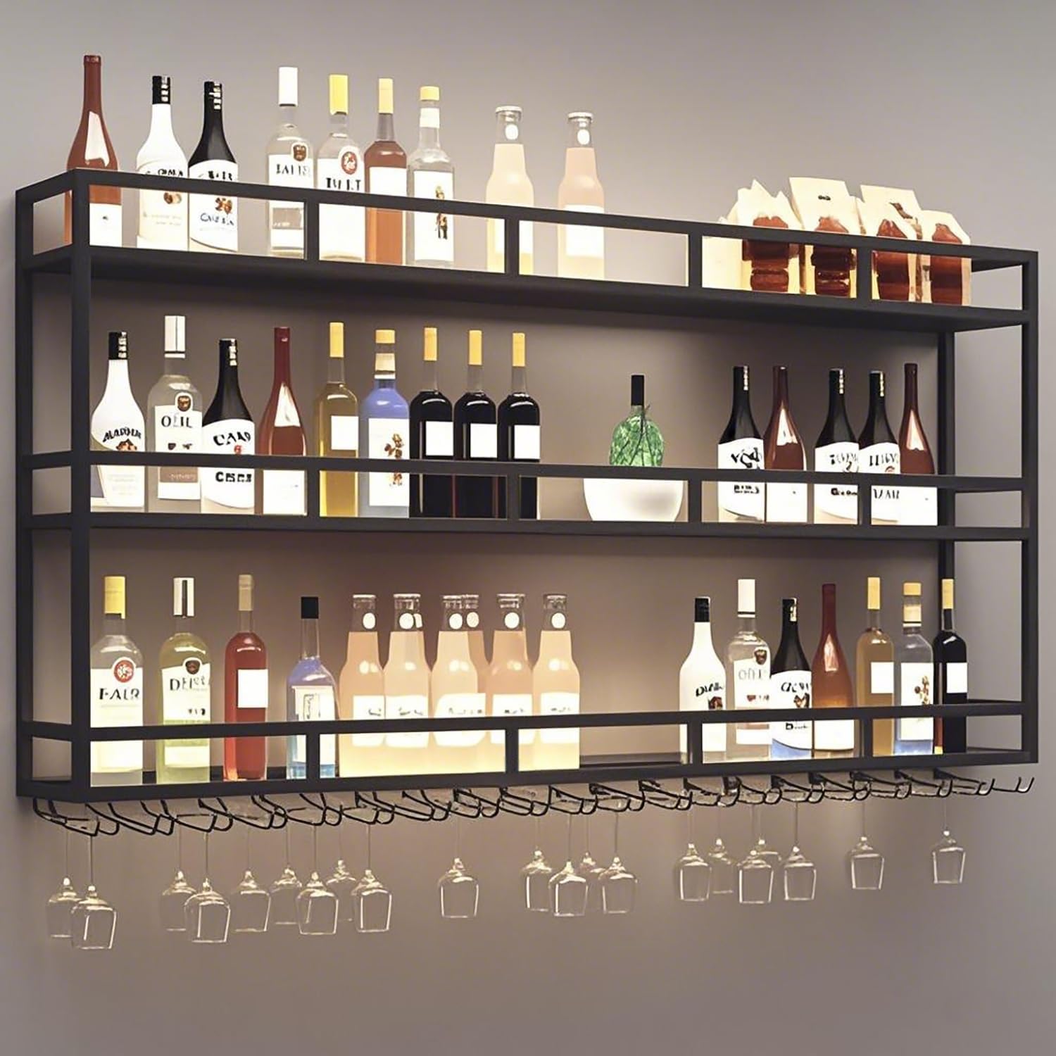 OMKUOSYA Wall-Mounted Wine Rack with LED Light
