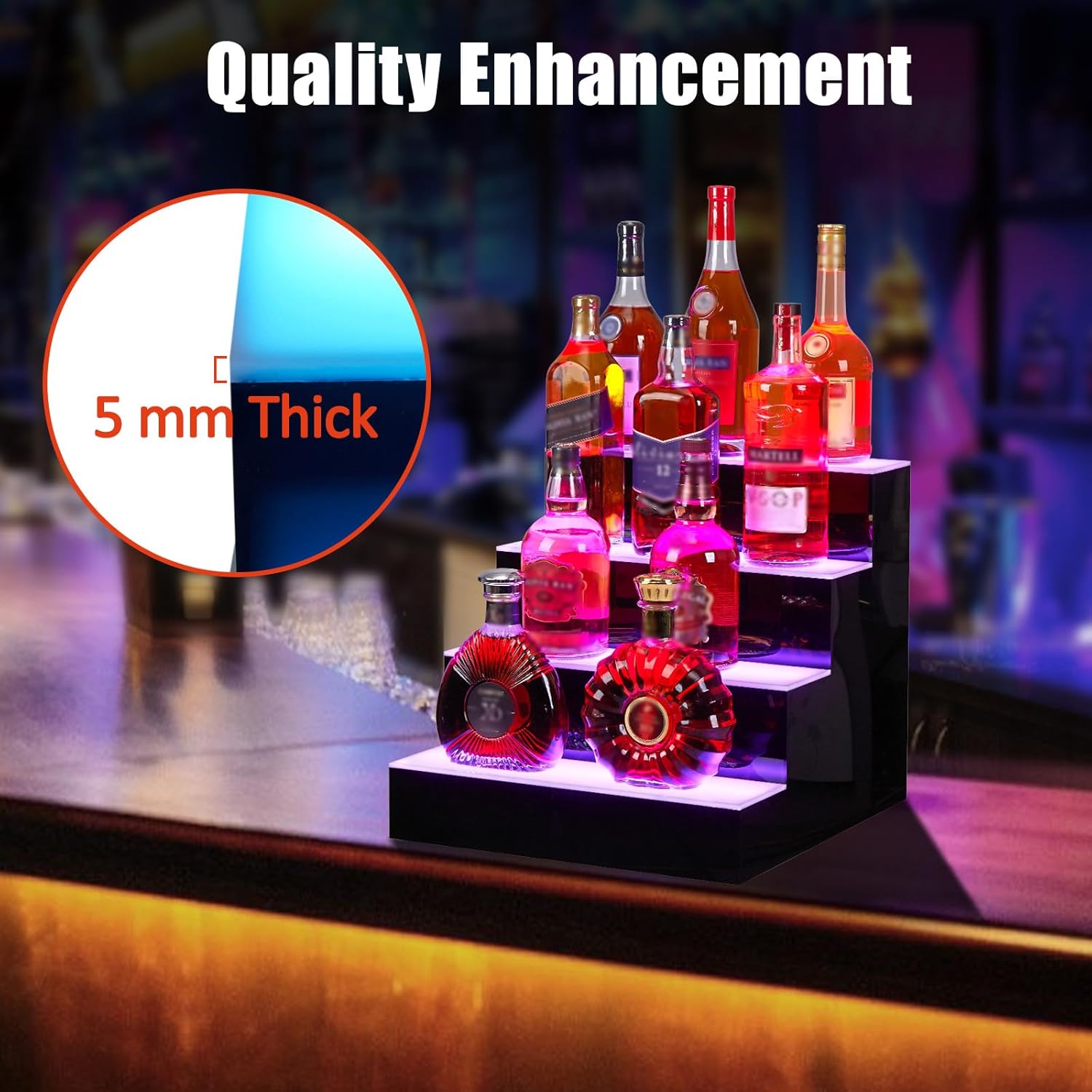 GarveeTech LED Lighted Liquor Bottle Display Shelf