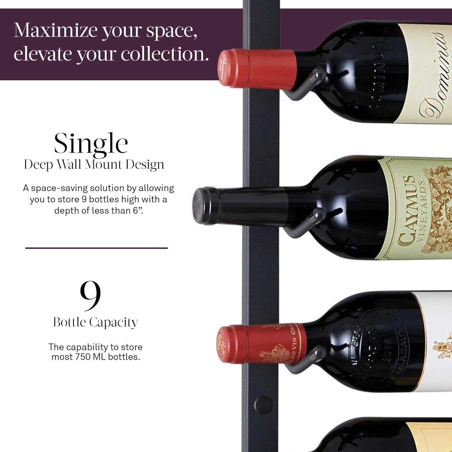 Wine Enthusiast NFINITY 9 Bottle Wall Mounted Wine Rack Black