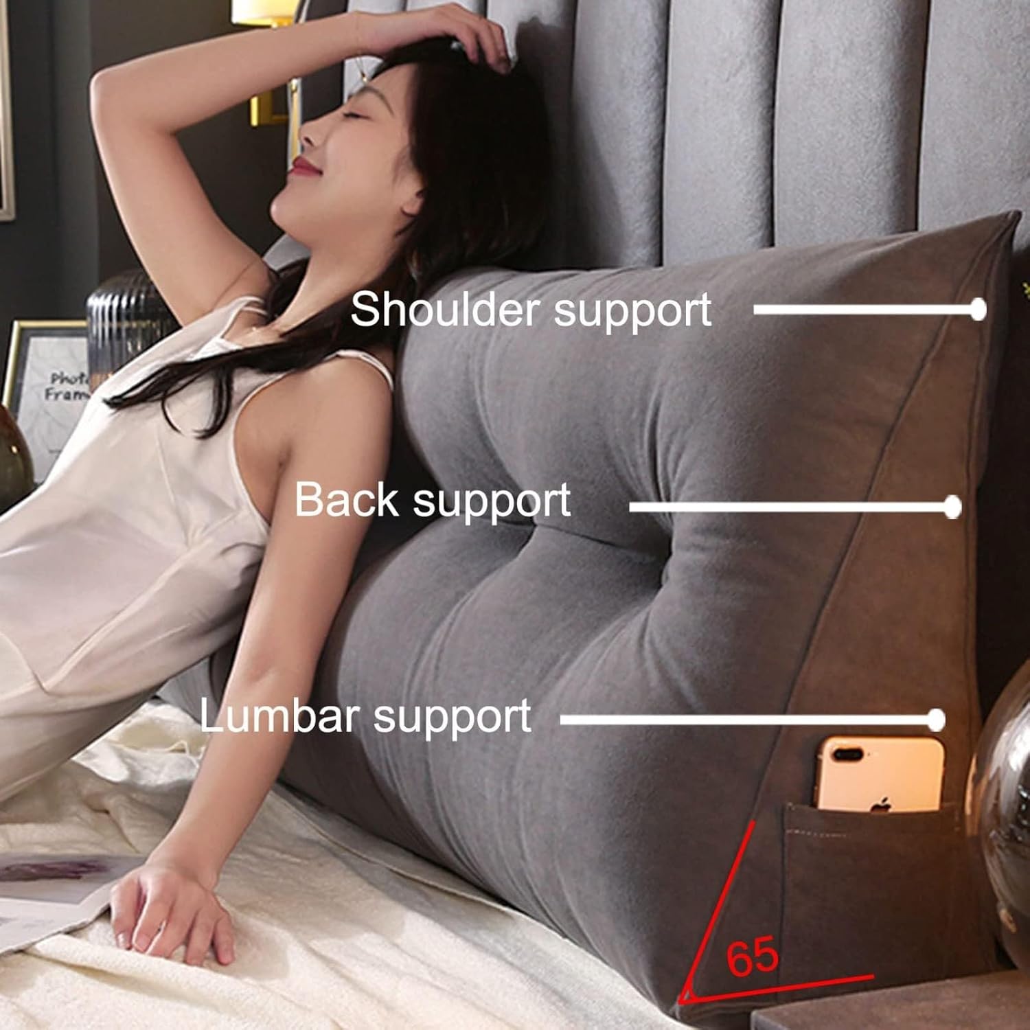 HIOSIEFUO Triangular Reading Pillow for Neck and Lumbar Support