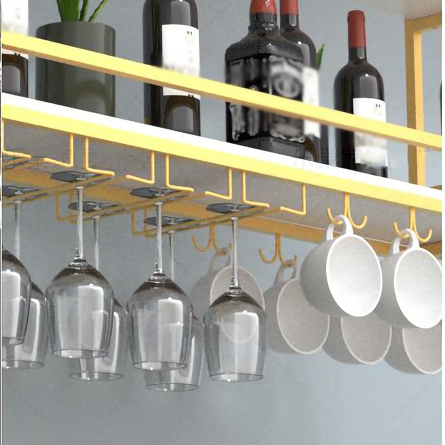 ZJDYDY 2 Tier Wall-Mounted Wine Rack with Stemware Holder