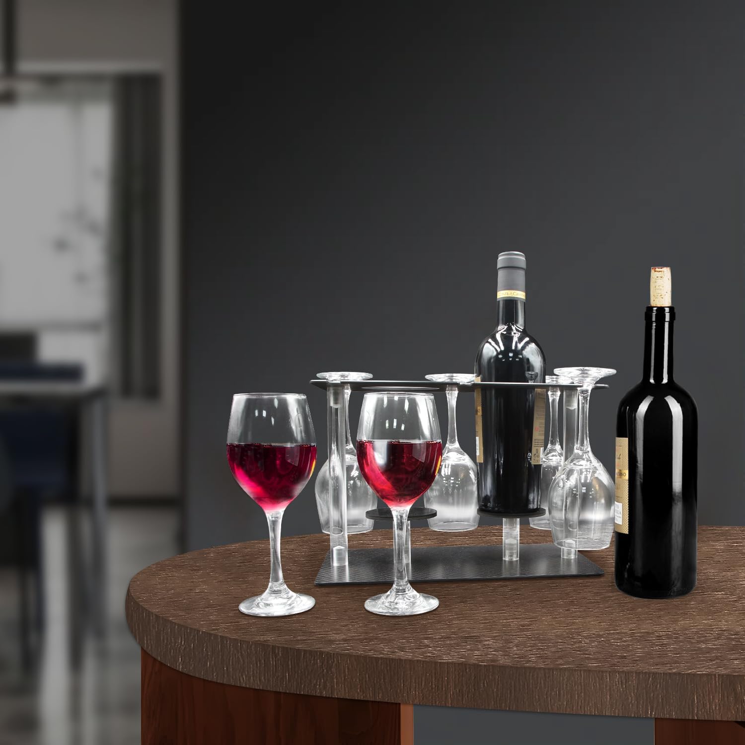 Haflyer Carbon Fiber Wine Rack 2 Bottles 6 Glasses