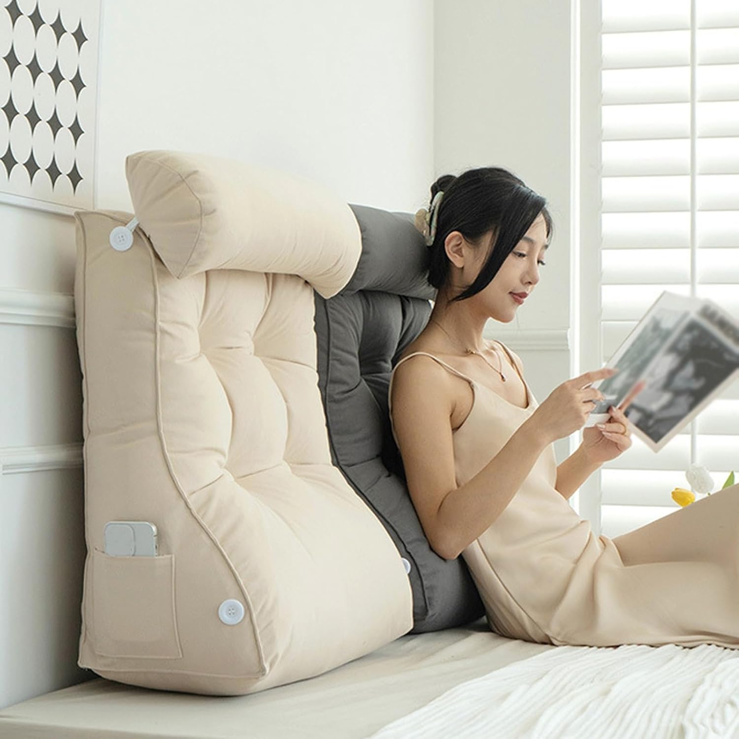 Back Support Pillow for Bed Reading with Adjustable Lumbar Pad