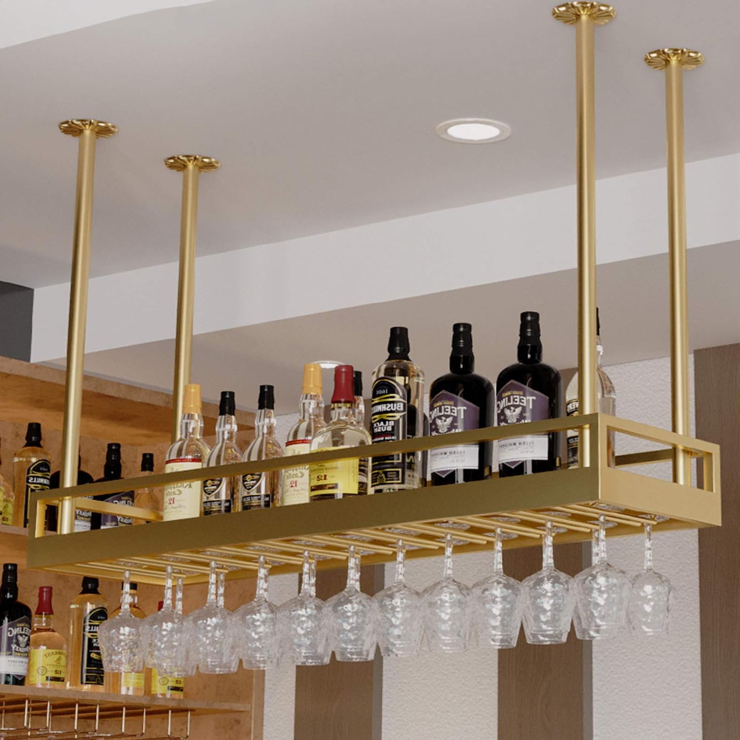 Wall Mounted Iron Wine Glass Rack with Ceiling Mount