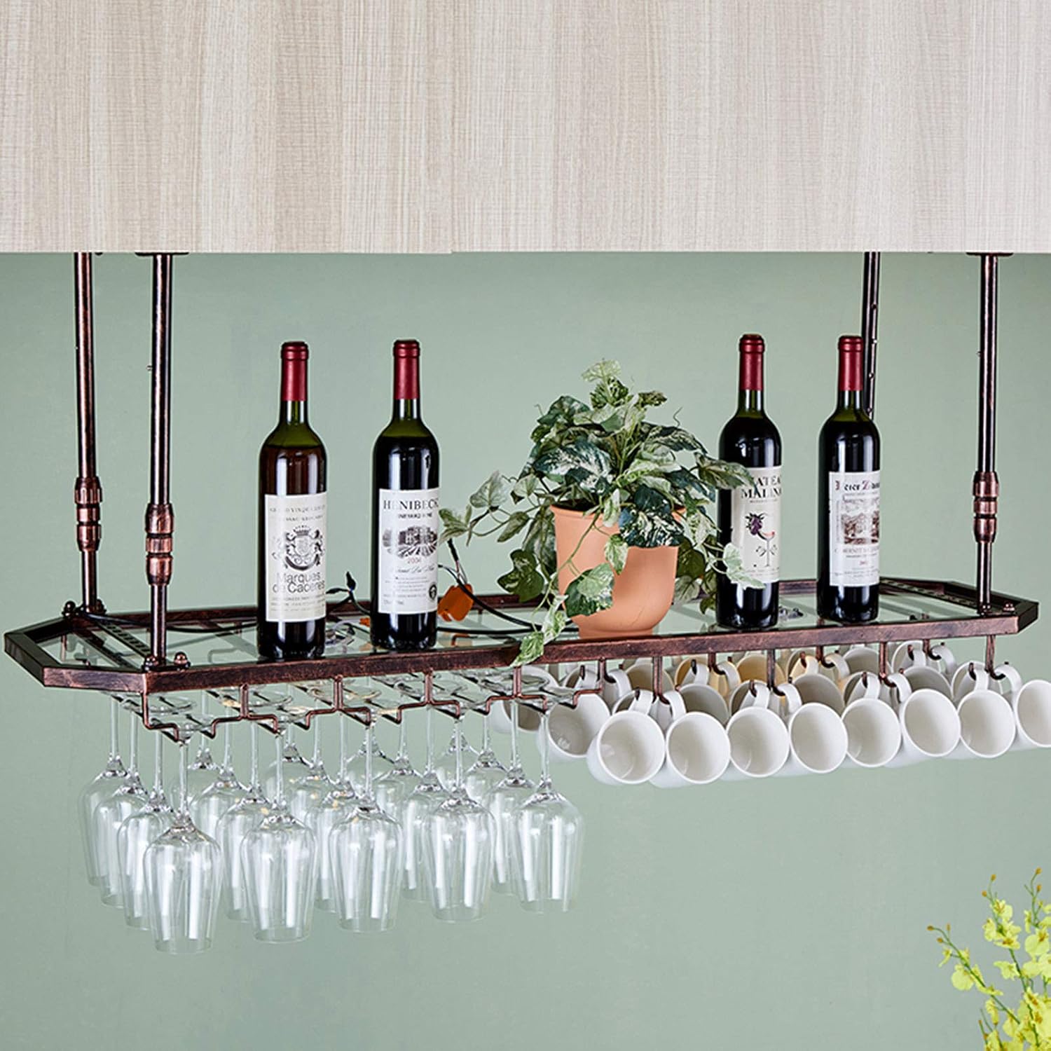 Rustic Bronze Wine Rack with Adjustable Glass Holder