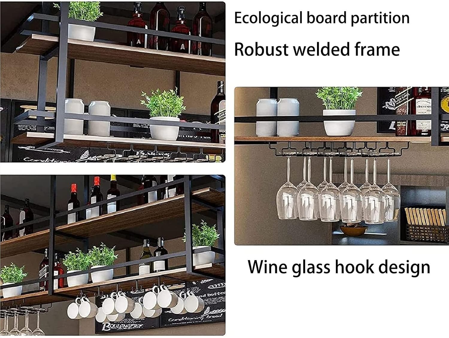 ZJDYDY Industrial 2-Tier Wall Wine Rack - Black 140x30x80cm