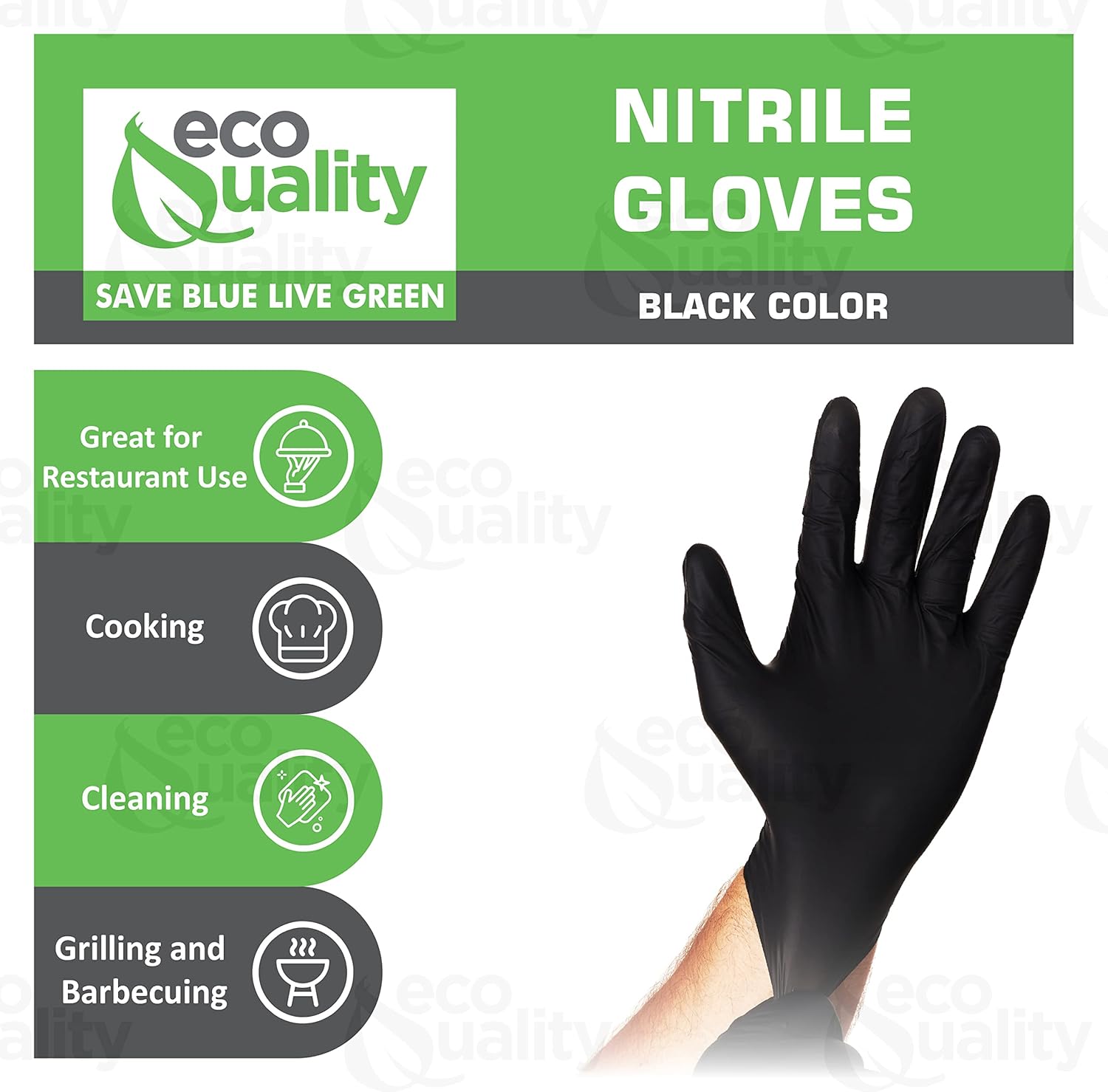 EcoQuality Disposable Black Nitrile Gloves - 4 Mil 500 Count