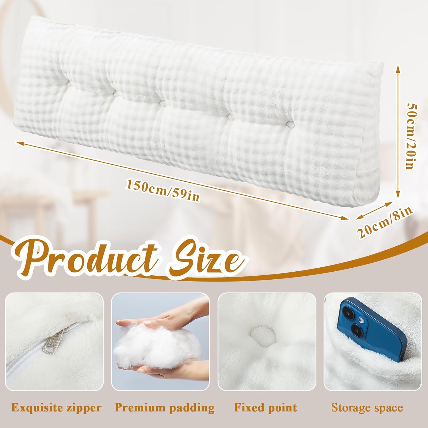 Wenqik Triangular Headboard Reading Pillow with Removable Cover