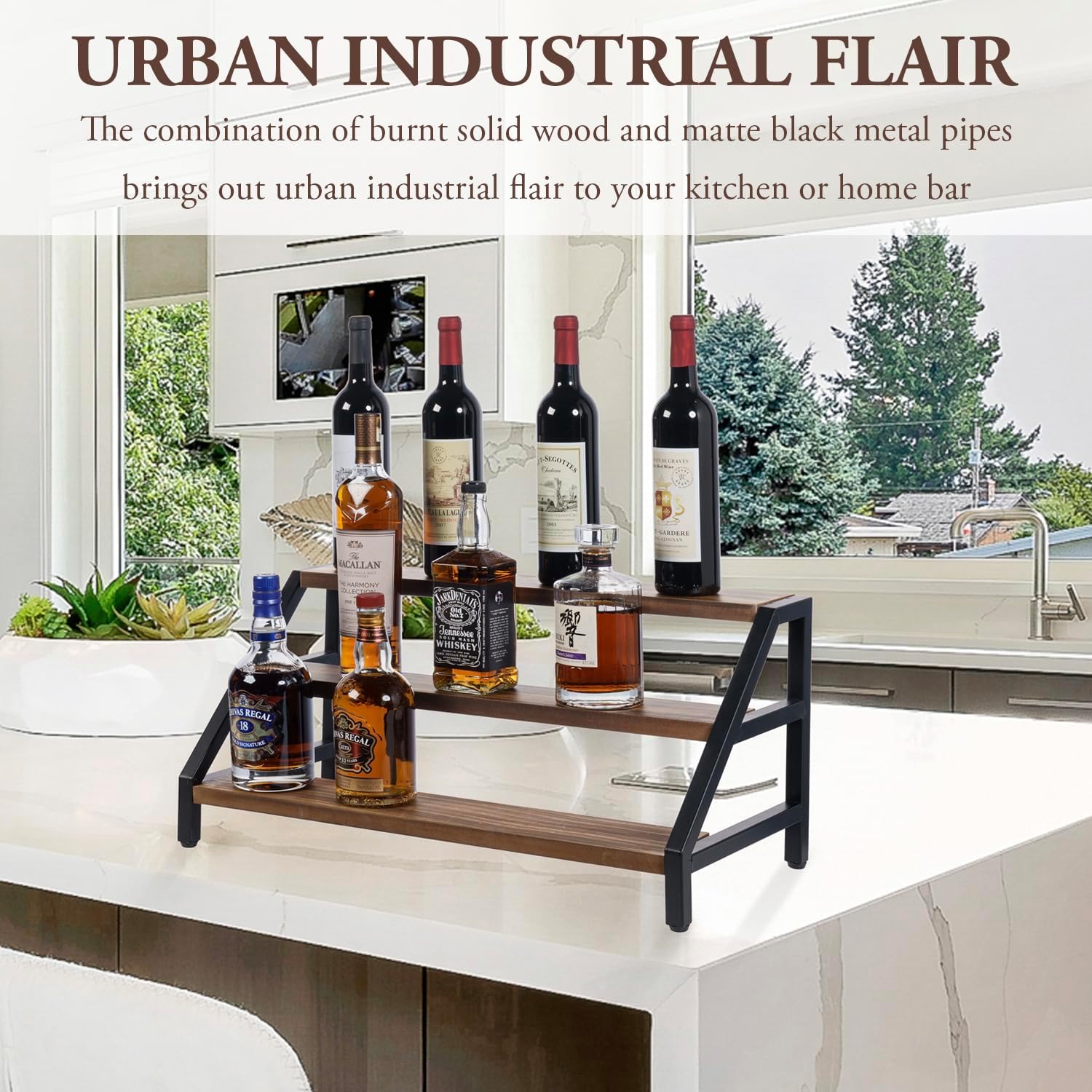 MyGift 3-Tier Wine Rack Industrial Rustic Design