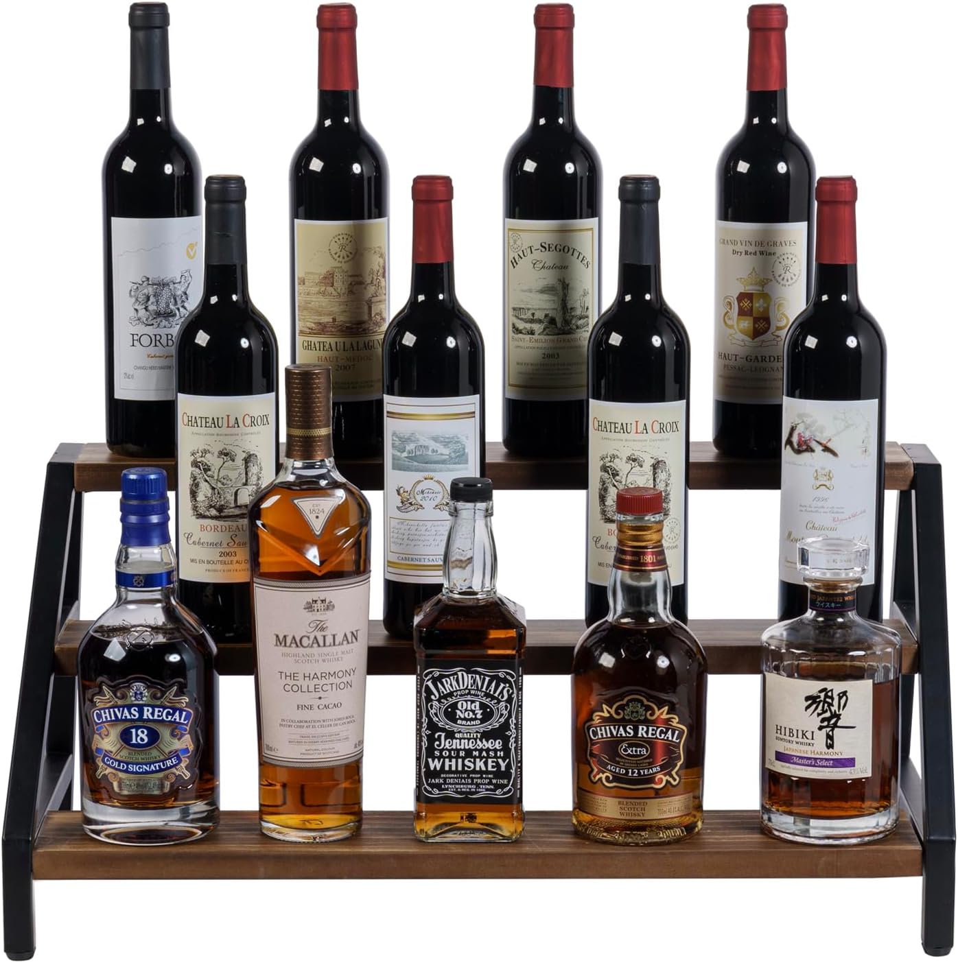MyGift 3-Tier Wine Rack Industrial Rustic Design