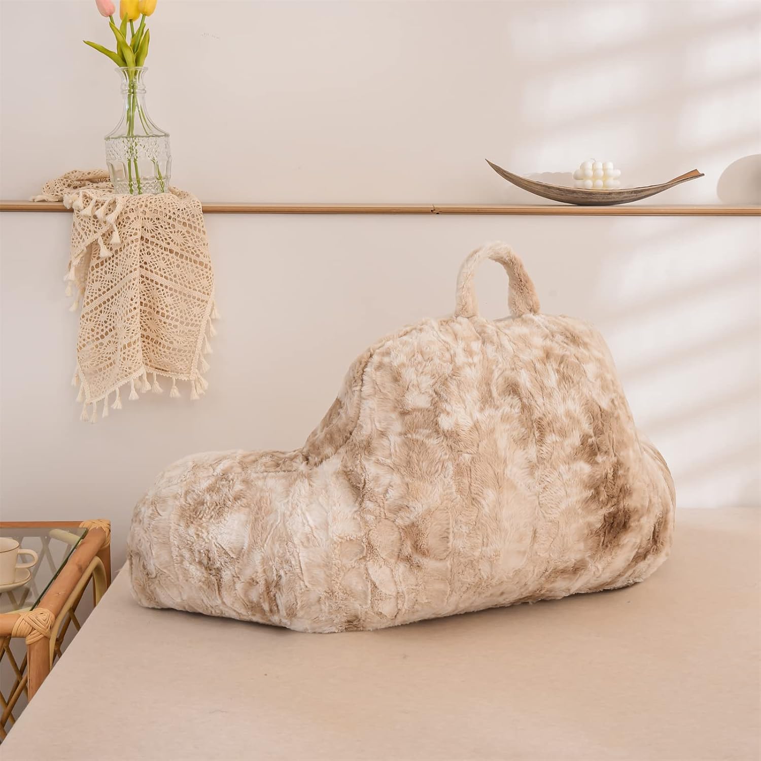A Nice Night Faux Fur Reading Pillow with Arms