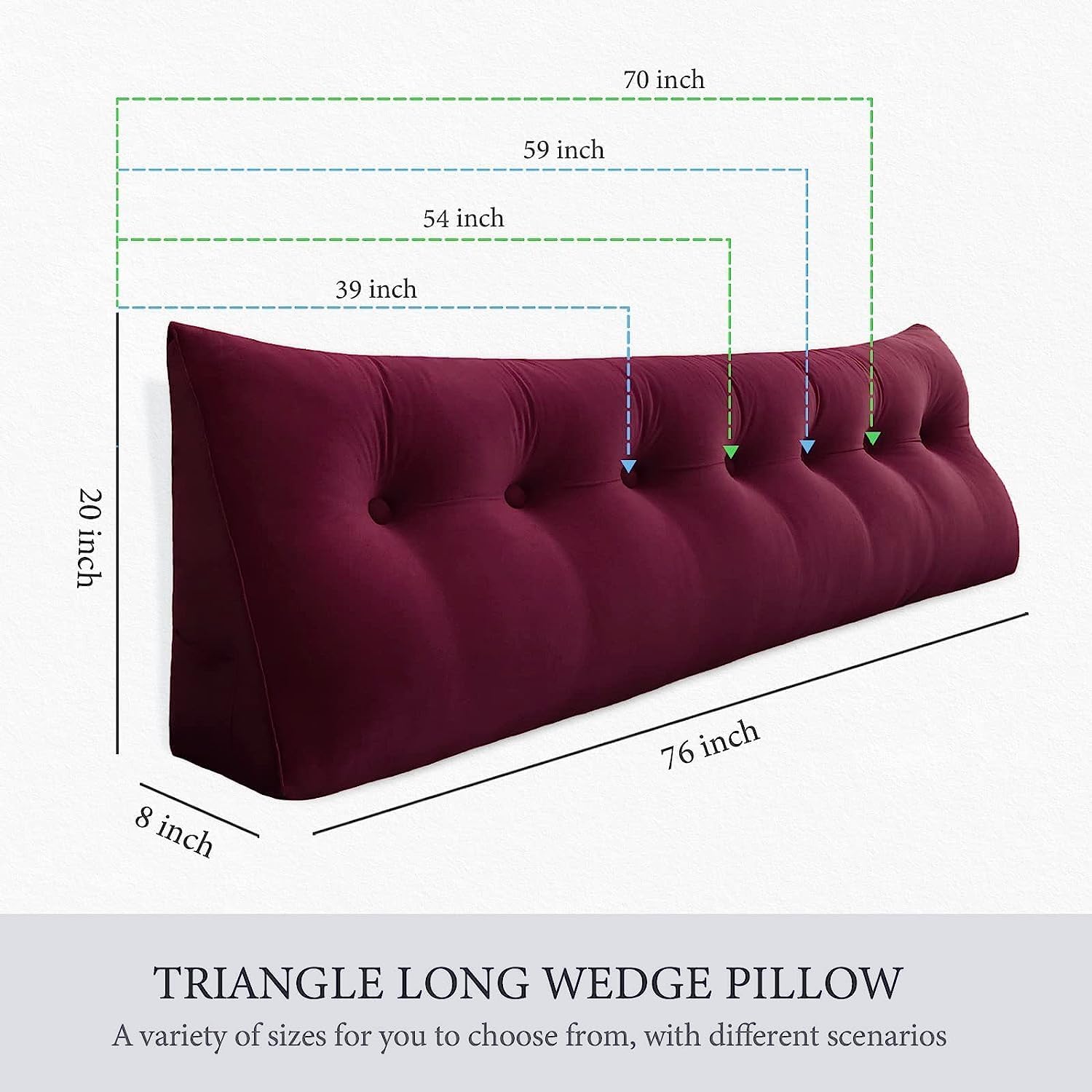Triangle Headboard Pillow - 3 in 1 Velvet Wine Red Bed Pillow