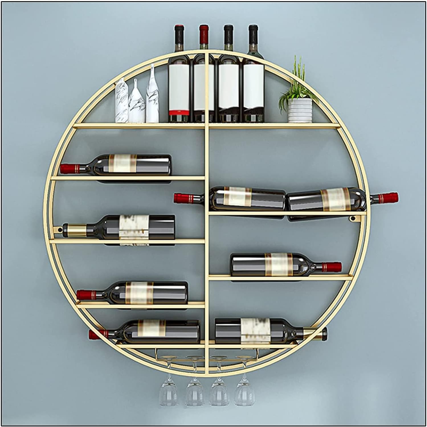 ALDEPO Gold Round Wine Rack Wall Mount 60cm