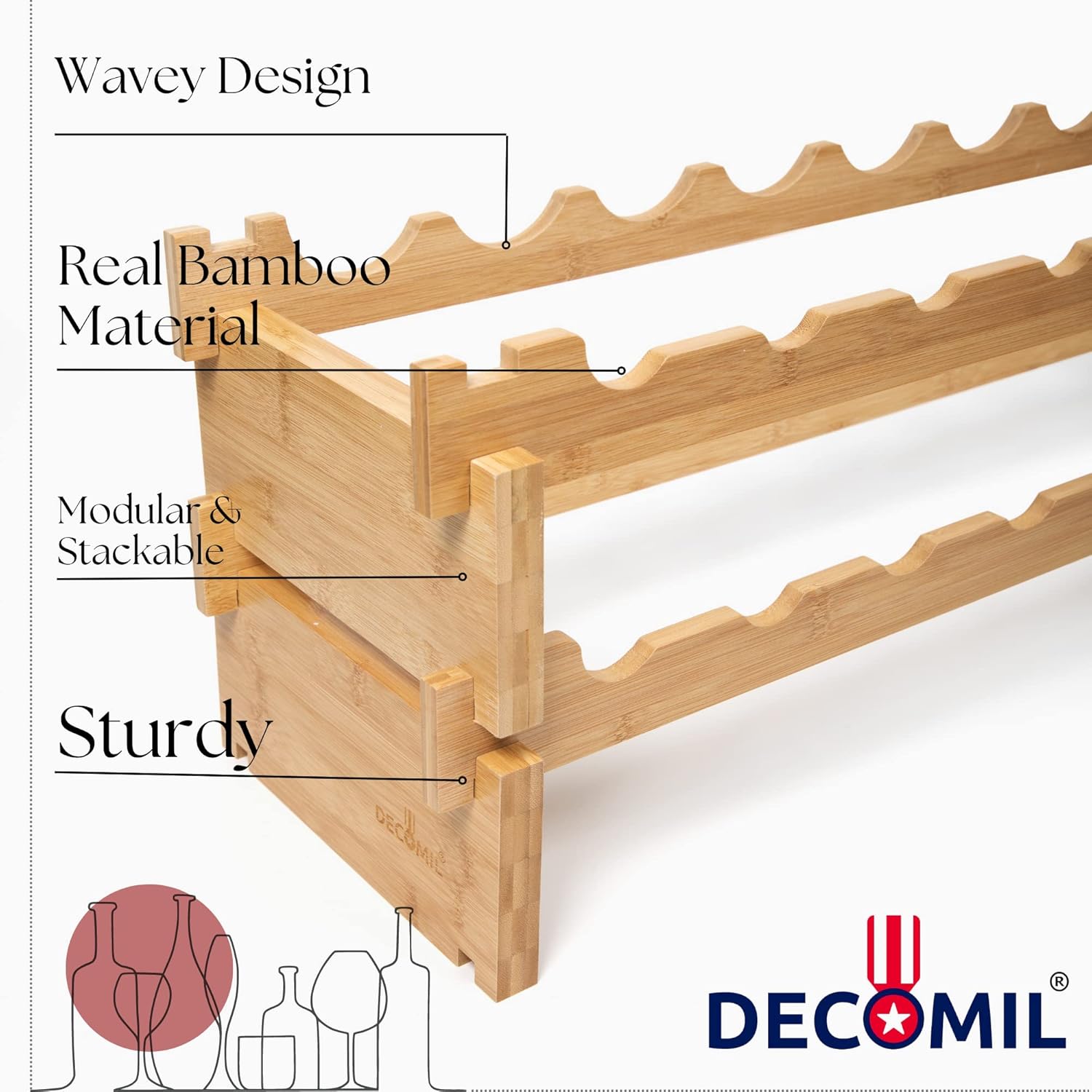 DECOMIL 18 Bottle Wine Rack - Modular Stackable