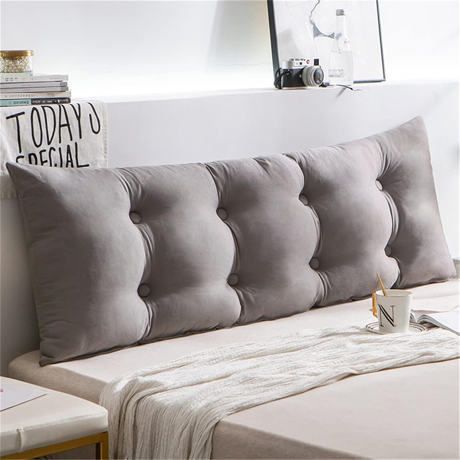 ZZYK Soft Reading Bed Rest Pillow Large Bolster - Grey 47