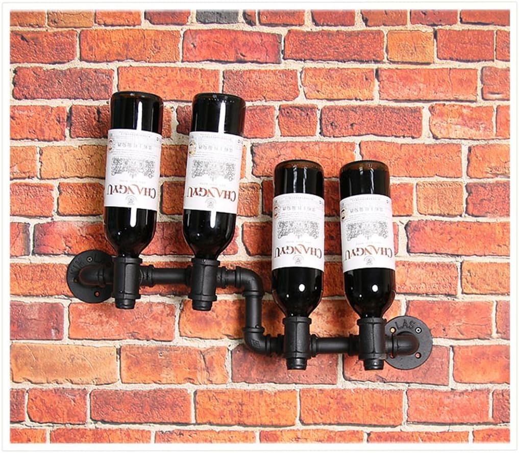 LUNEZY Wall Mounted Wine Rack Industrial Rustic Design Holds 4 Bottles